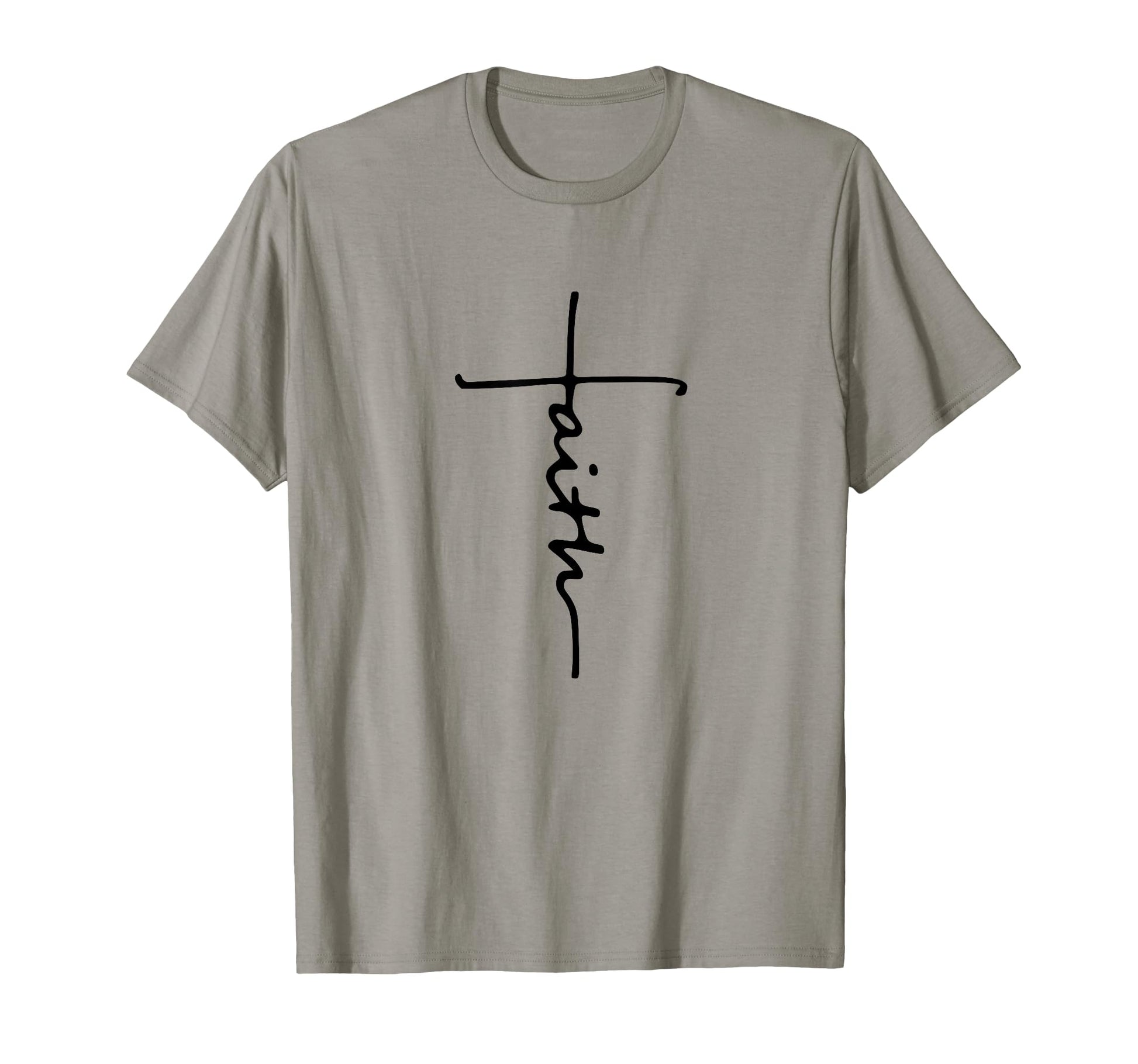 Light Gray Faith Cross Inspirational Religious T-Shirt with Elegant Script Design