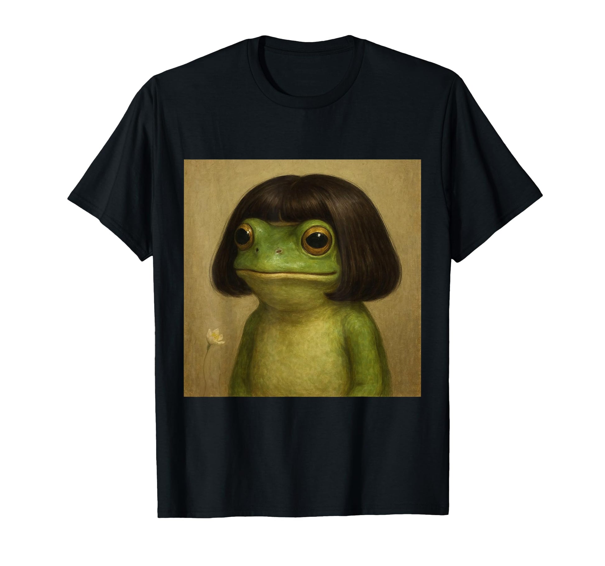 Funny Frog Bob Haircut Meme T-Shirt for Men and Women, Quirky Frog Illustration on Neutral Background