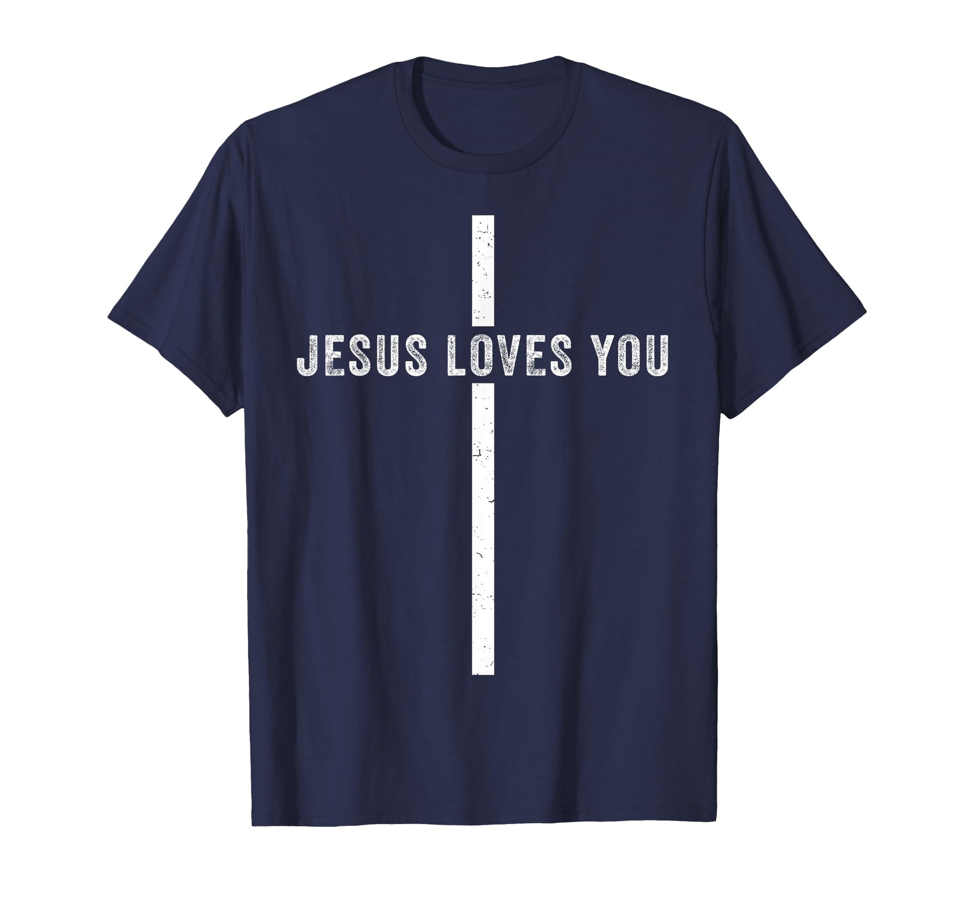 Navy Distressed Cross Design T-Shirt for Faith-Inspired Comfort and Style