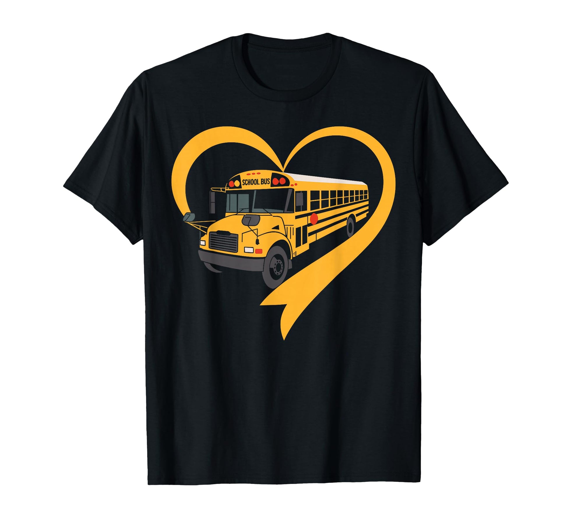 Heart-Shaped Yellow School Bus Graphic T-Shirt for School Bus Drivers and Enthusiasts