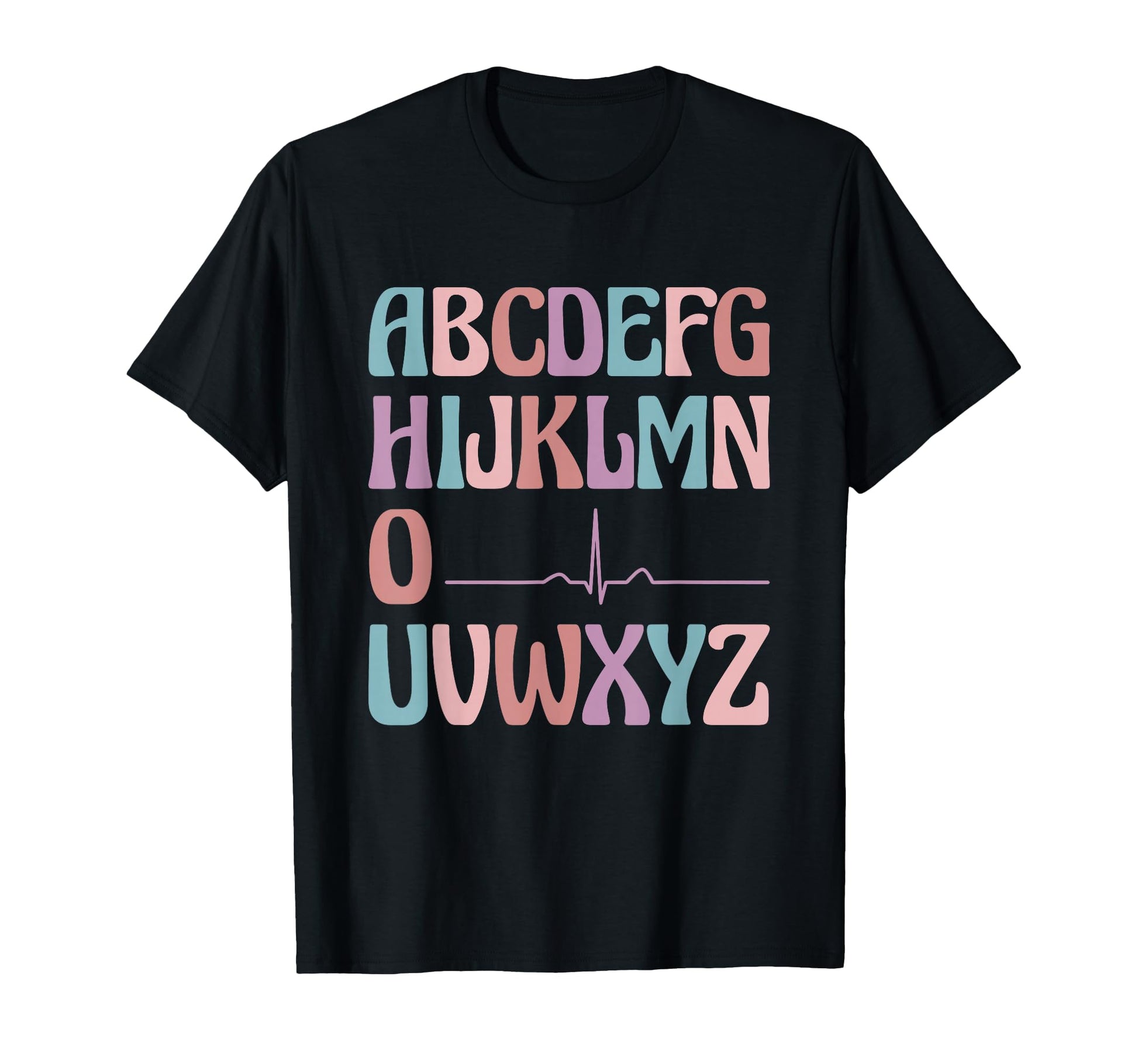 Pastel Alphabet Heartbeat Line Nursing Student ABC PQRST Nurse T-Shirt for Healthcare Support