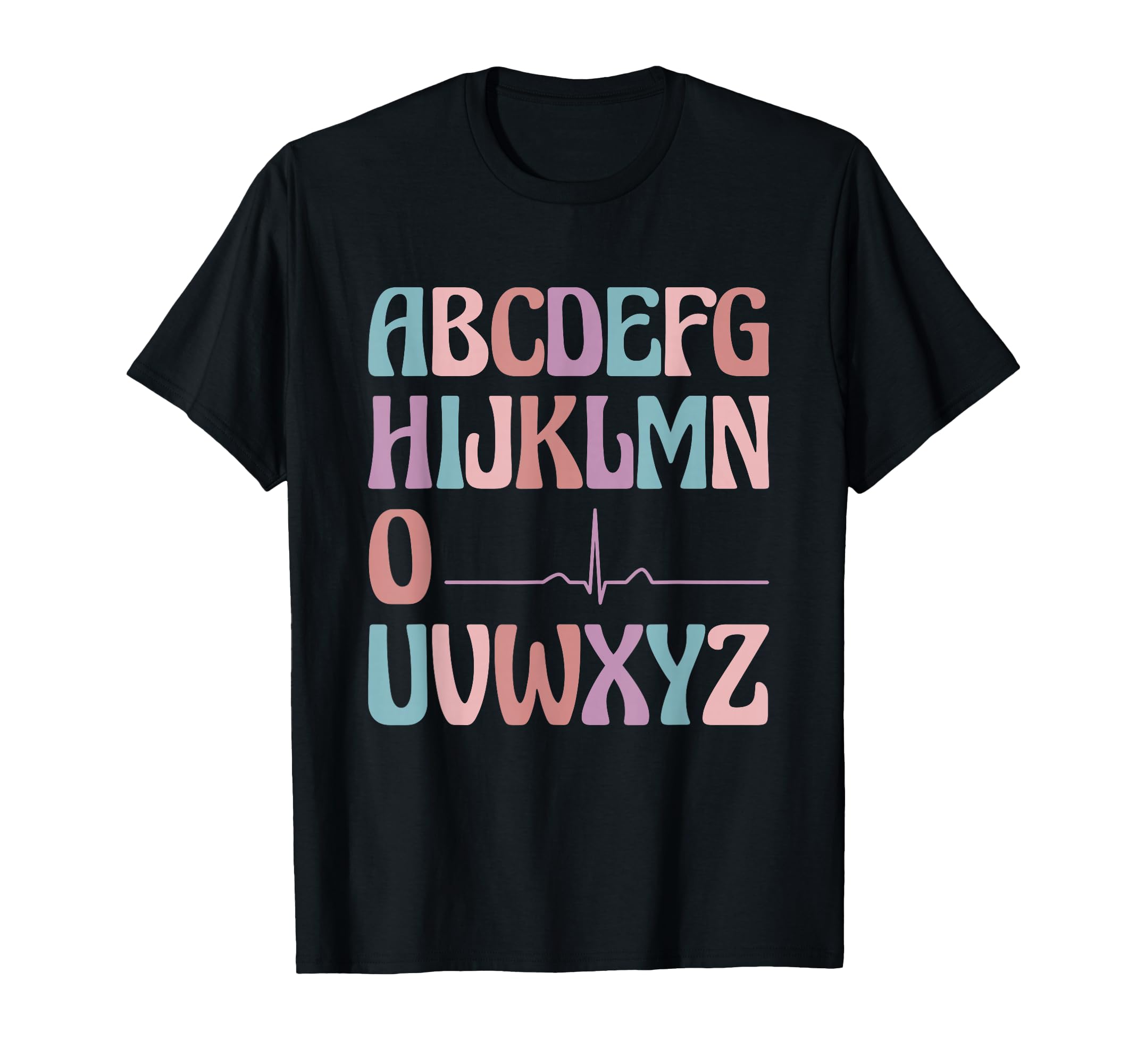 Pastel Alphabet Heartbeat Line Nursing Student ABC PQRST Nurse T-Shirt for Healthcare Support