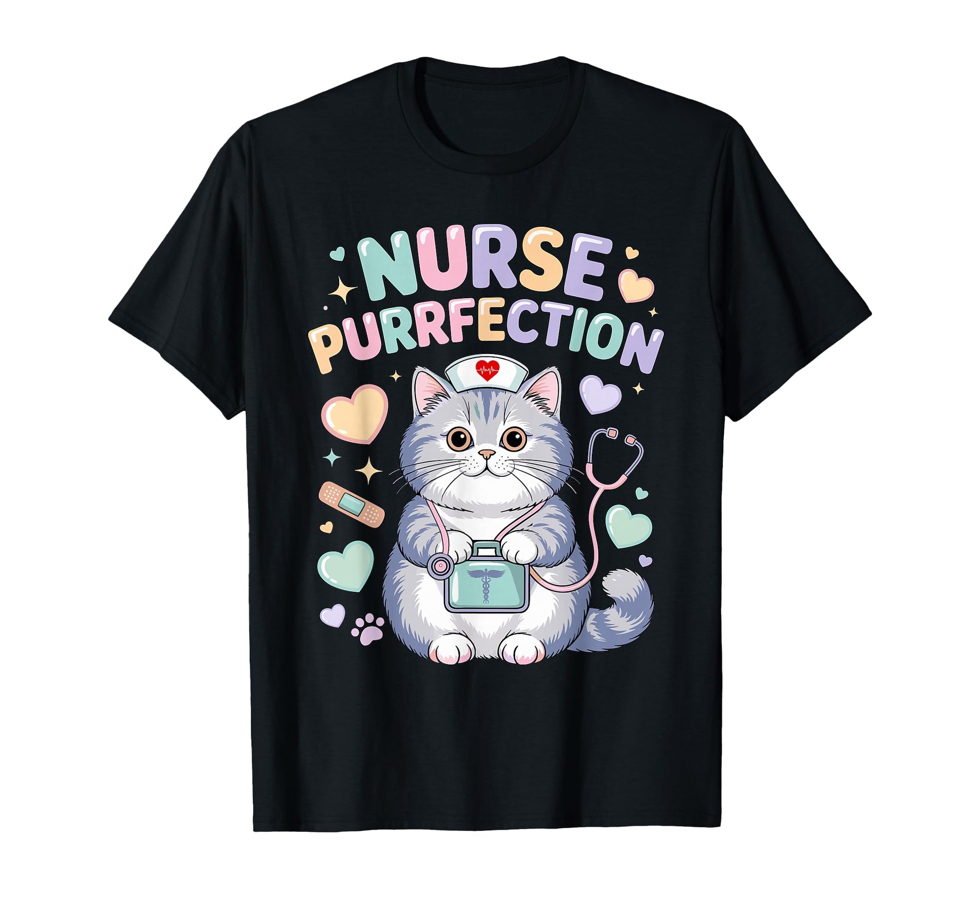 Cute Funny Nurse Cat Purrfection Pun T-Shirt for Nursing & Cat Lovers
