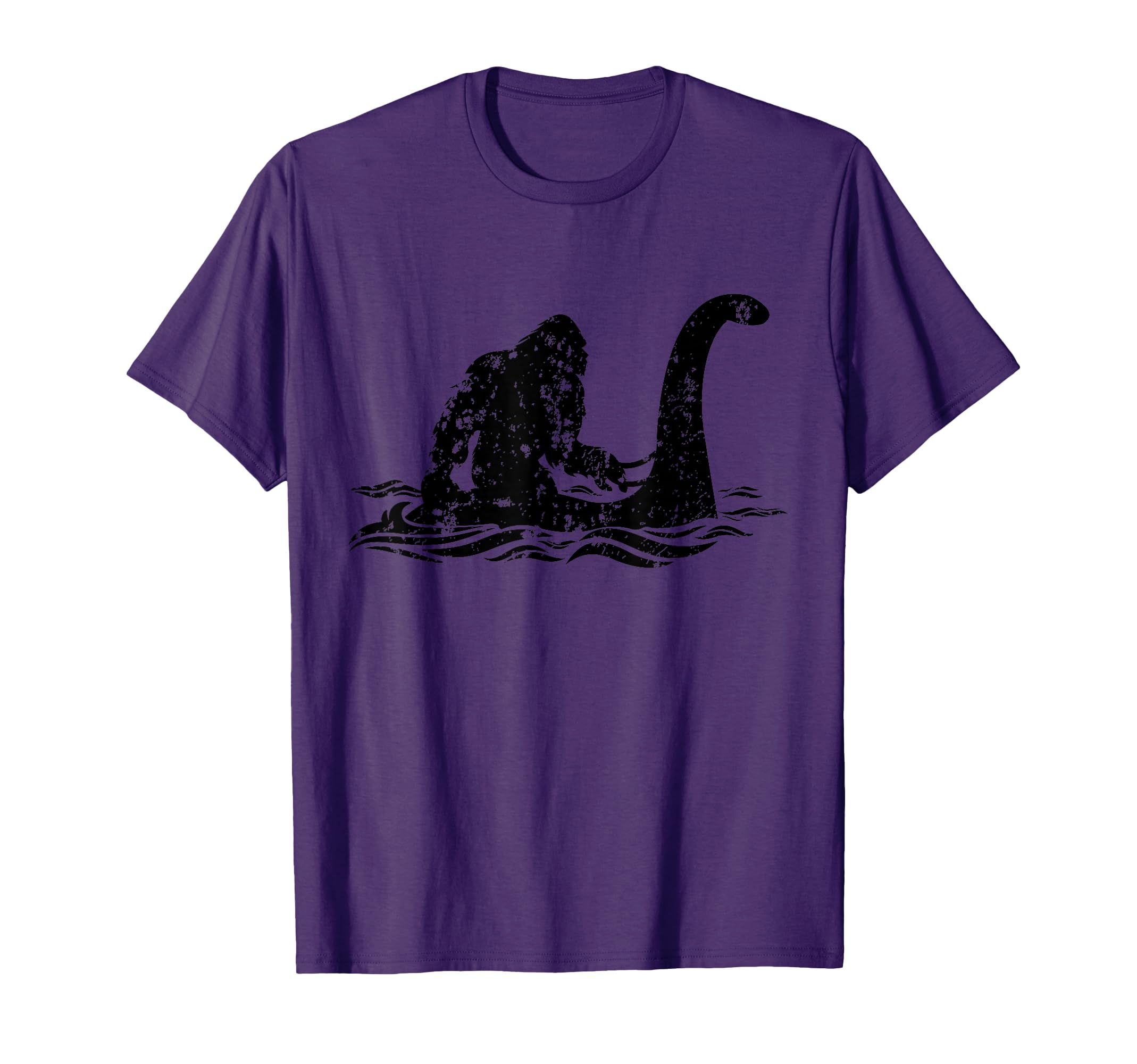Purple Bigfoot Riding Nessie Lochness Monster Graphic T-Shirt for Fun and Adventure