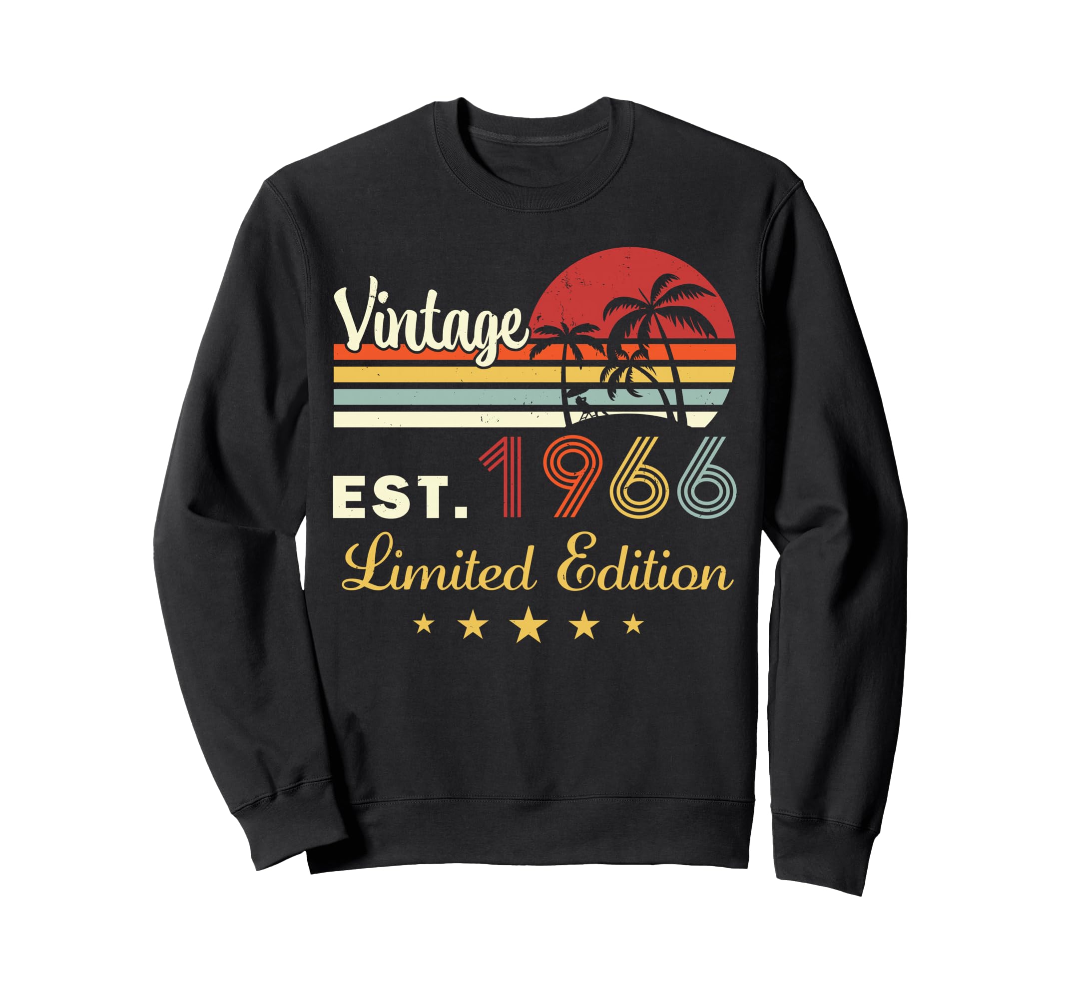 Vintage 60th Birthday Sweatshirt for Men, Limited Edition 1966 Design with Sunset and Palm Trees