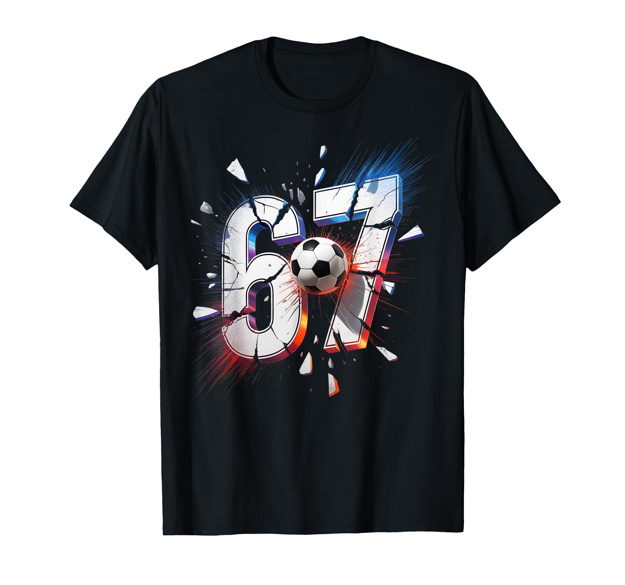 Bold 67 Soccer Graphic T-Shirt with Dynamic Design and Colorful Splashes