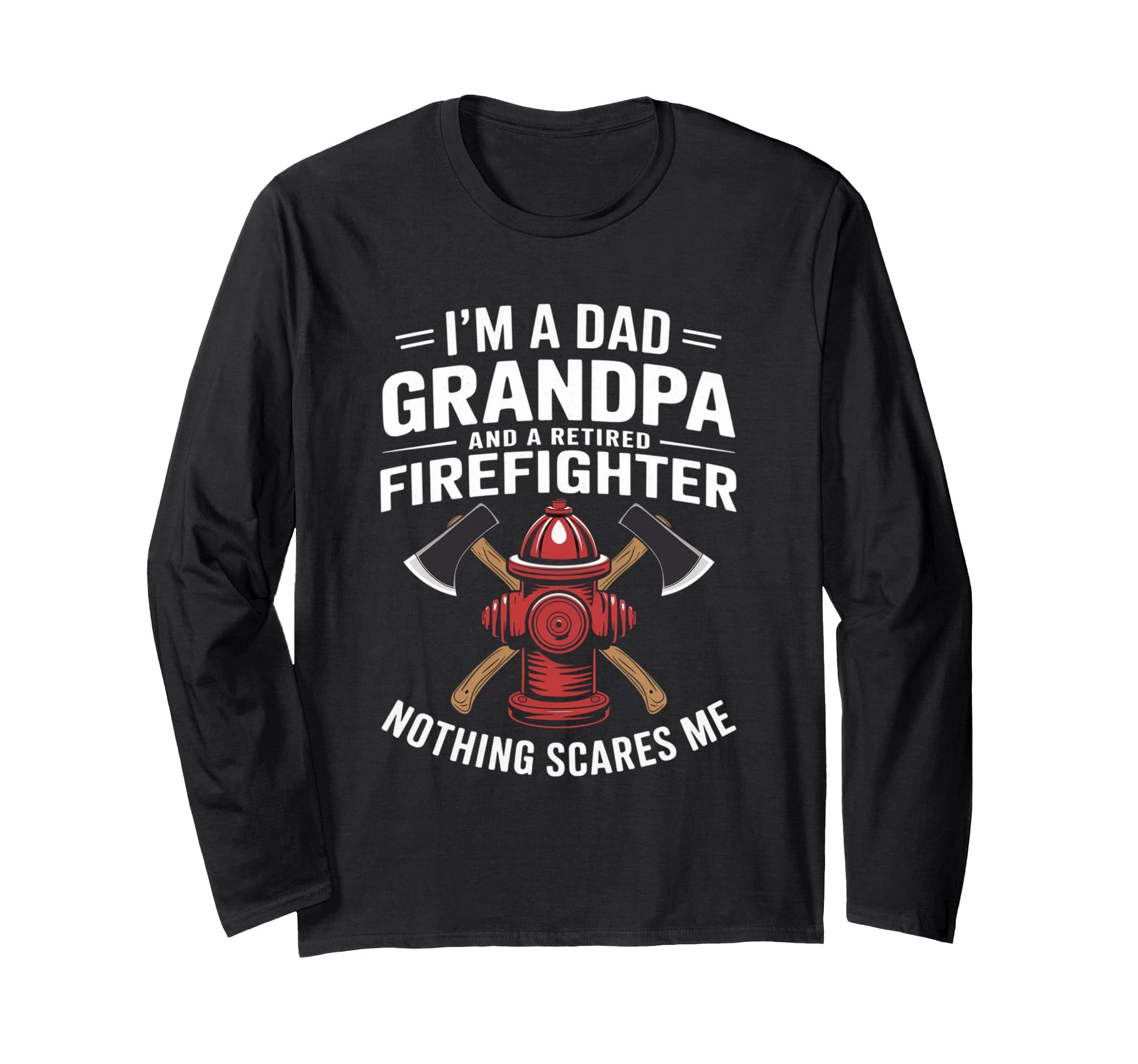Funny Firefighter Retirement Long Sleeve T-Shirt for Dad and Grandpa with Cartoon Fire Hydrant Design
