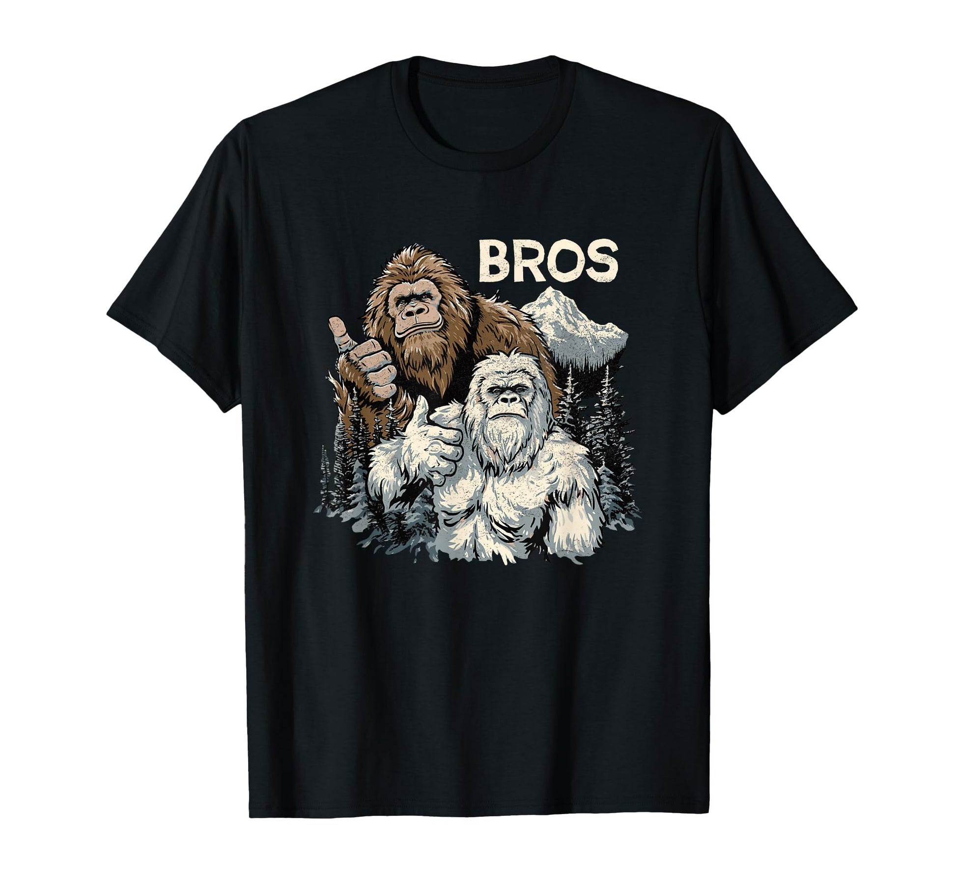 Funny Bigfoot and Yeti Brothers Cartoon T-Shirt for Outdoor Adventure Enthusiasts
