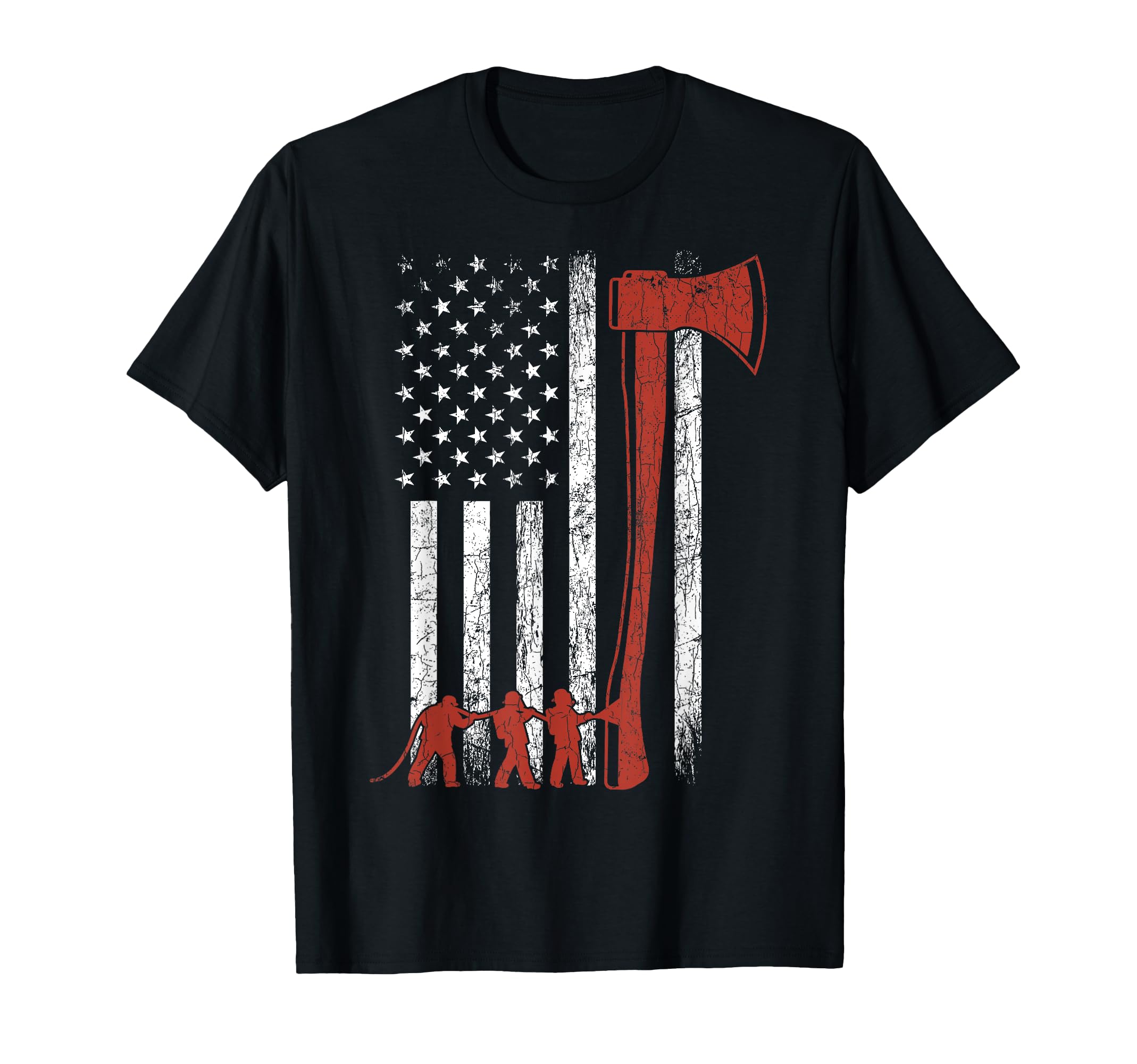 Funny Firefighter USA Flag Graphic T-Shirt for Firemen Enthusiasts