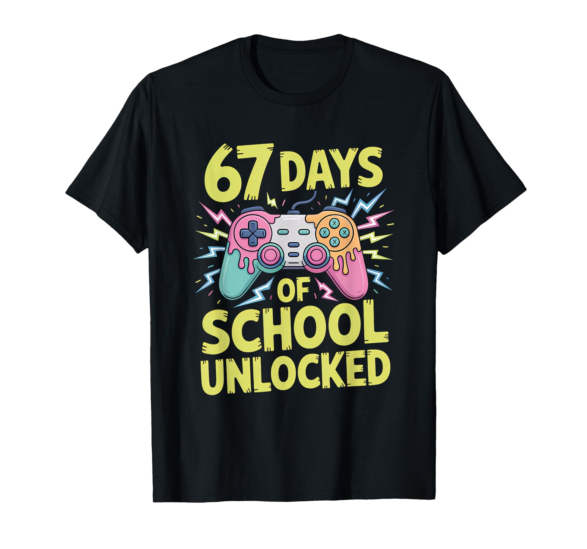 Colorful Gamer Controller Ice Cream Drip T-Shirt for 67 Days of School Celebration