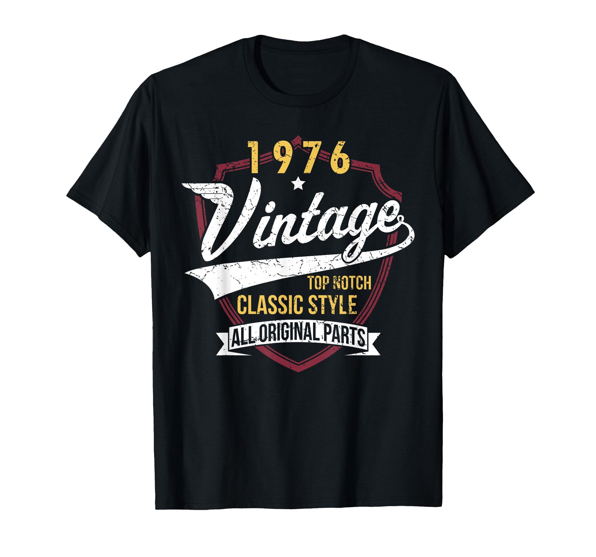 Vintage 50th Birthday T-Shirt for Men, 1976 Shield Design, Classic Style and All Original Parts