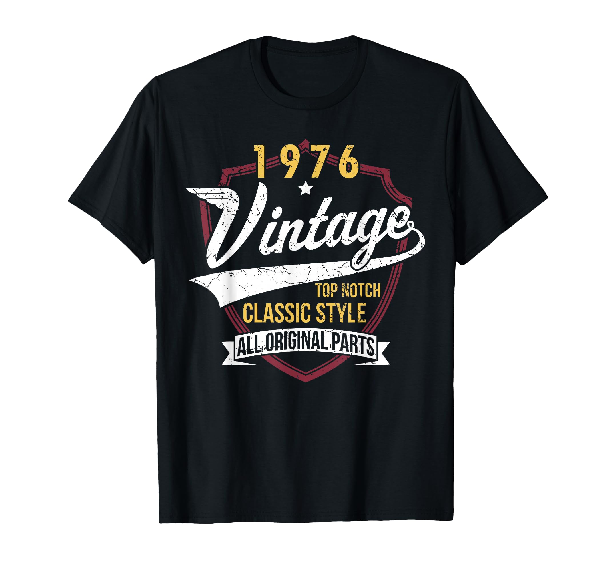 Vintage 50th Birthday T-Shirt for Men, 1976 Shield Design, Classic Style and All Original Parts