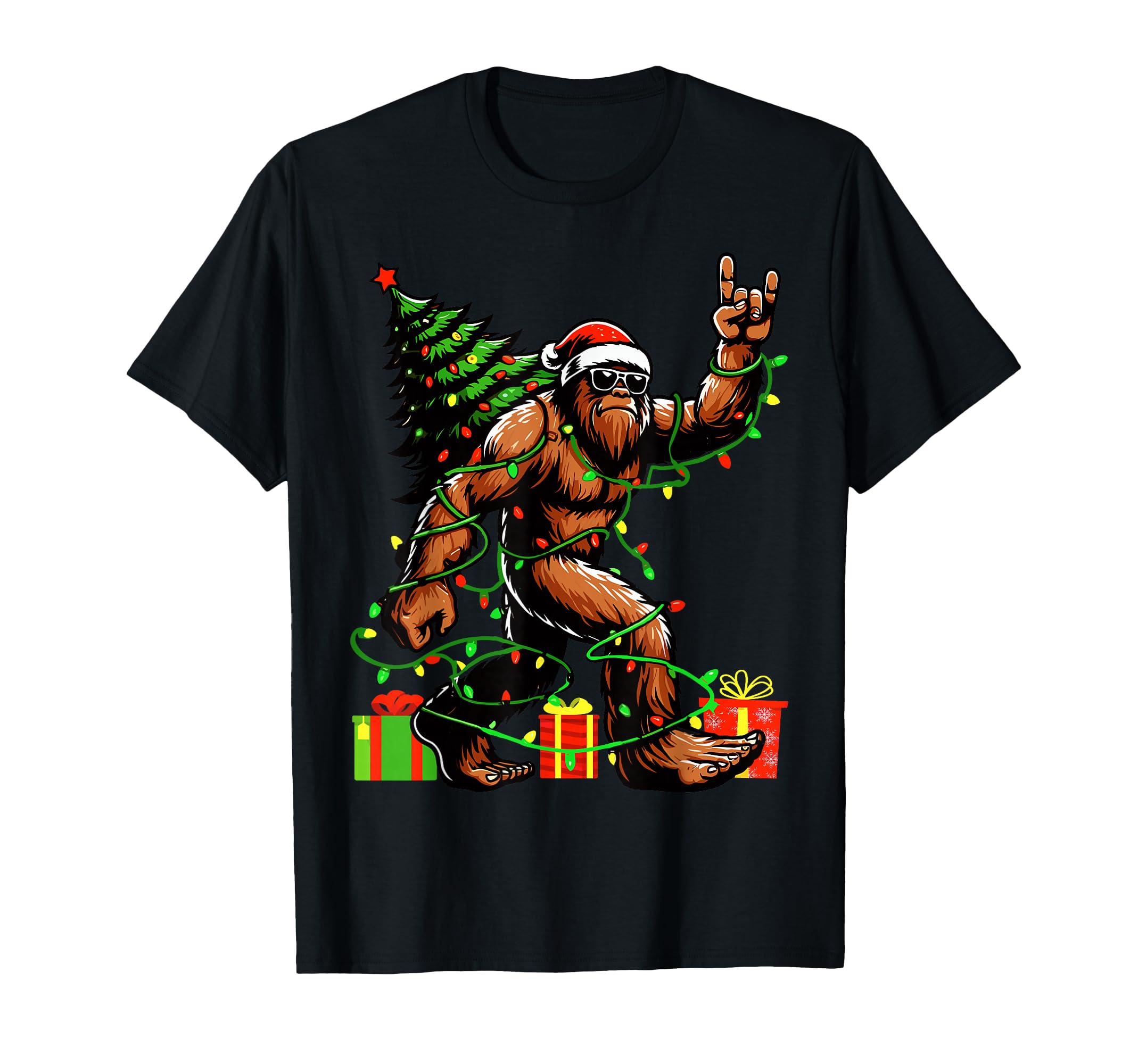 Funny Santa Bigfoot Christmas Tree T-Shirt for Festive Holiday Cheer