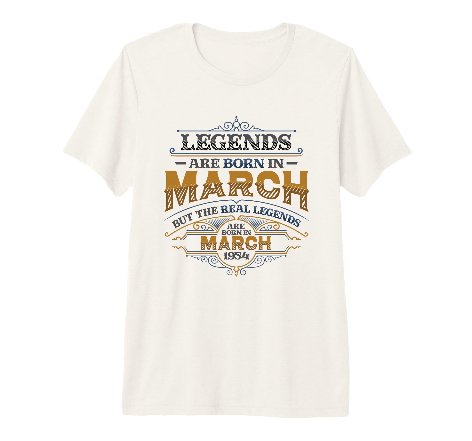 Vintage Men's Legends are Born in March 1954 T-Shirt for 70th Birthday Celebration