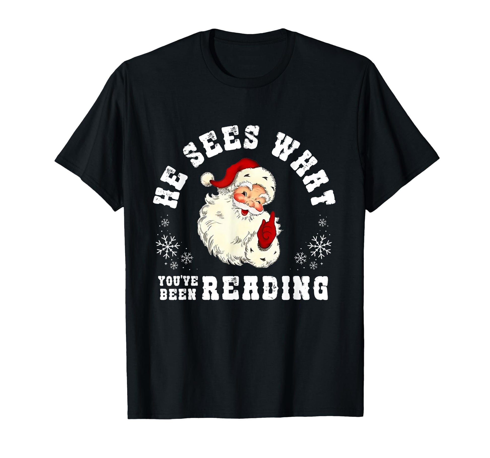 Funny Bookish Christmas T-Shirt Featuring Jolly Reader with Snowflakes for Holiday Cheer