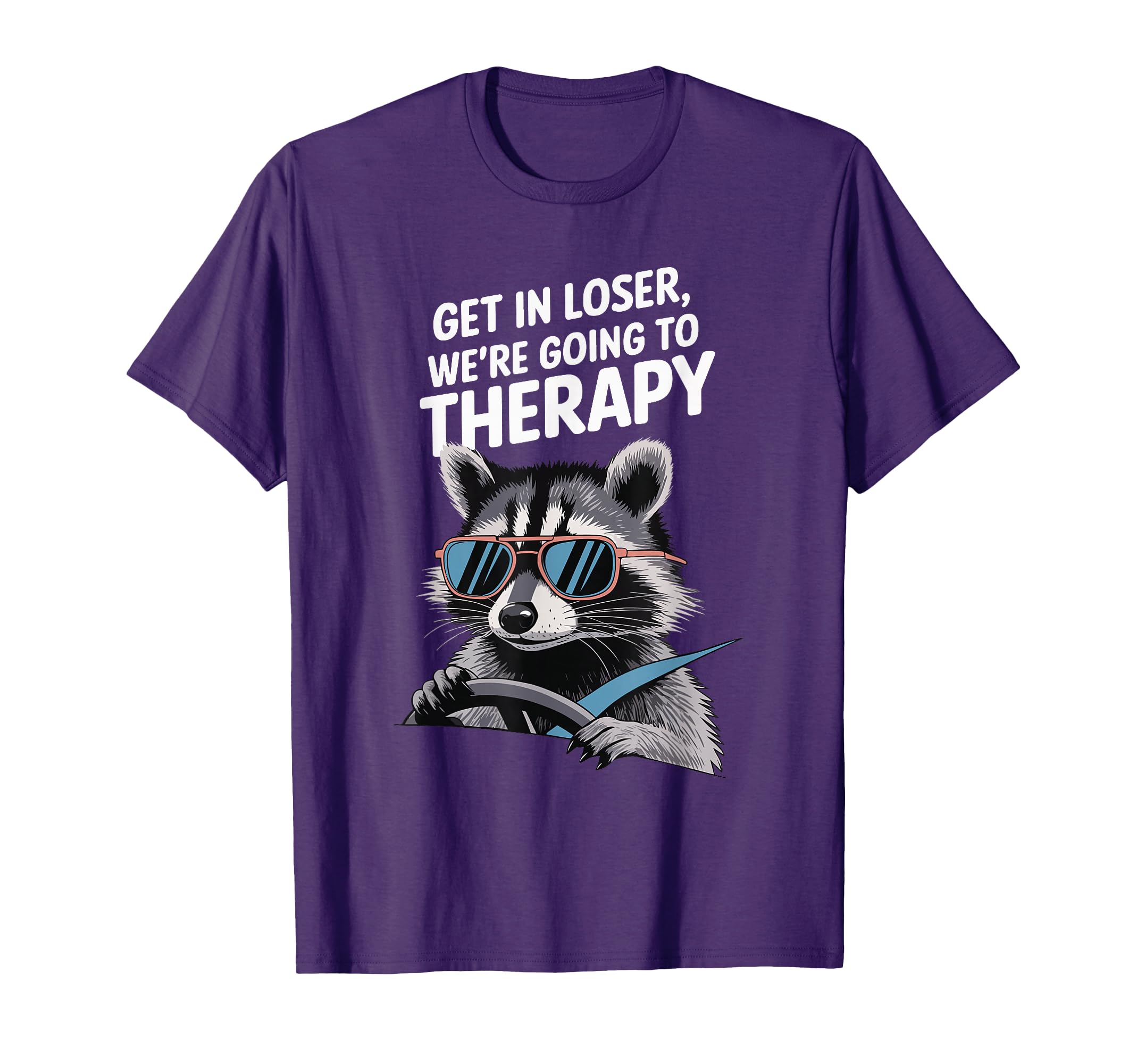 Playful Cartoon Raccoon Driving T-Shirt - Fun Therapy Humor for Casual Wear