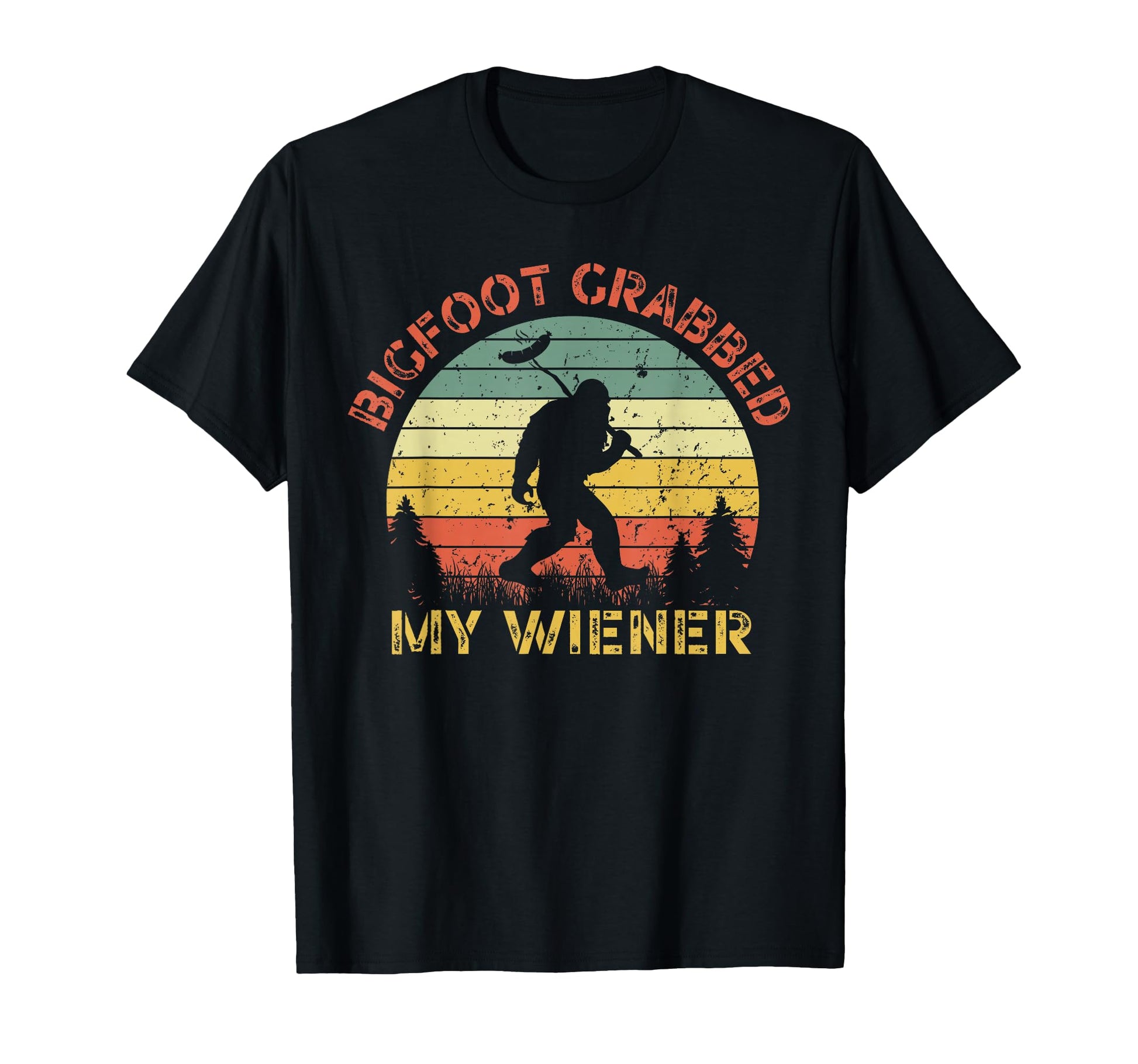 Funny Retro Bigfoot Sunset Graphic T-Shirt for Unique and Playful Style