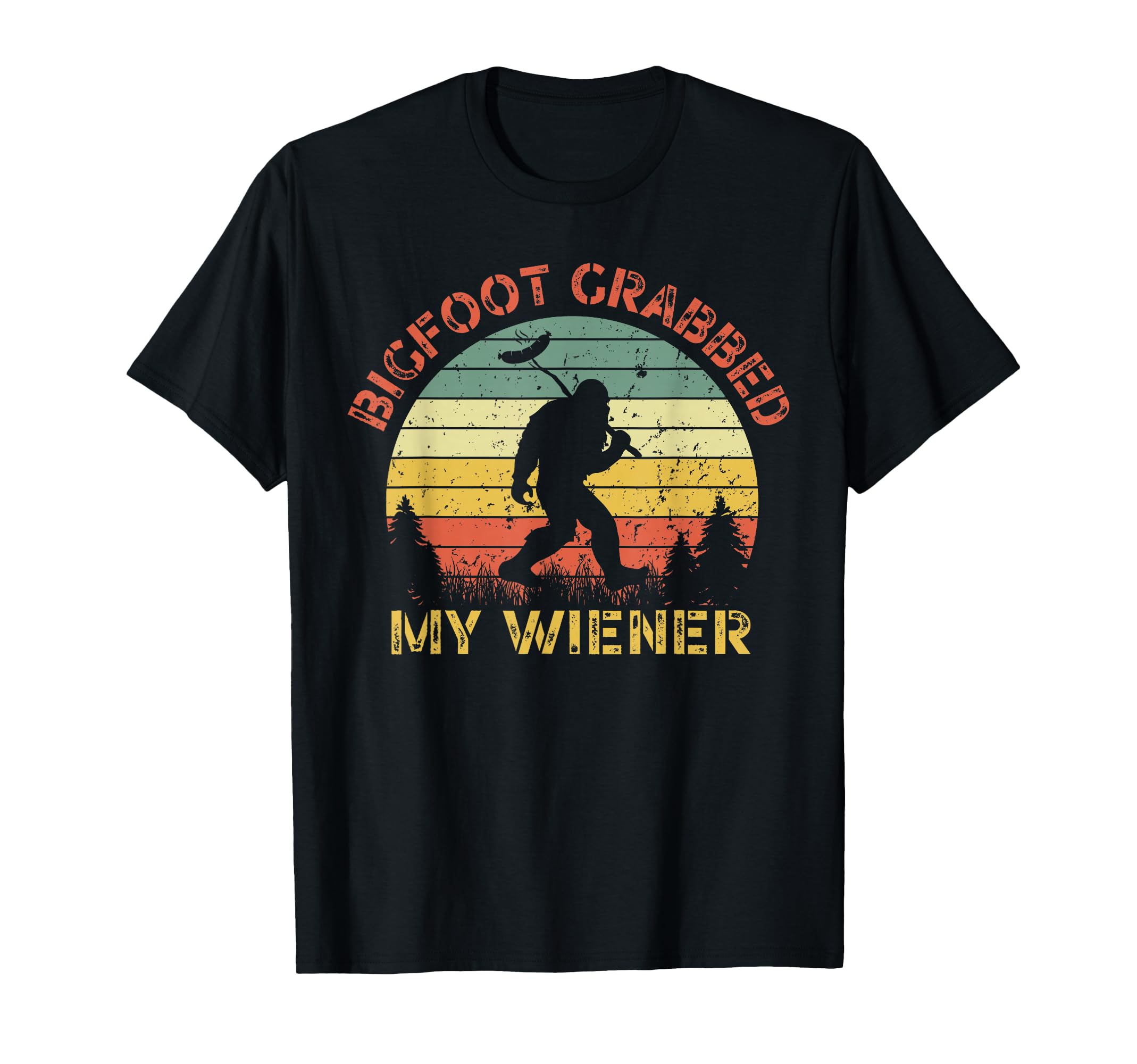 Funny Retro Bigfoot Sunset Graphic T-Shirt for Unique and Playful Style
