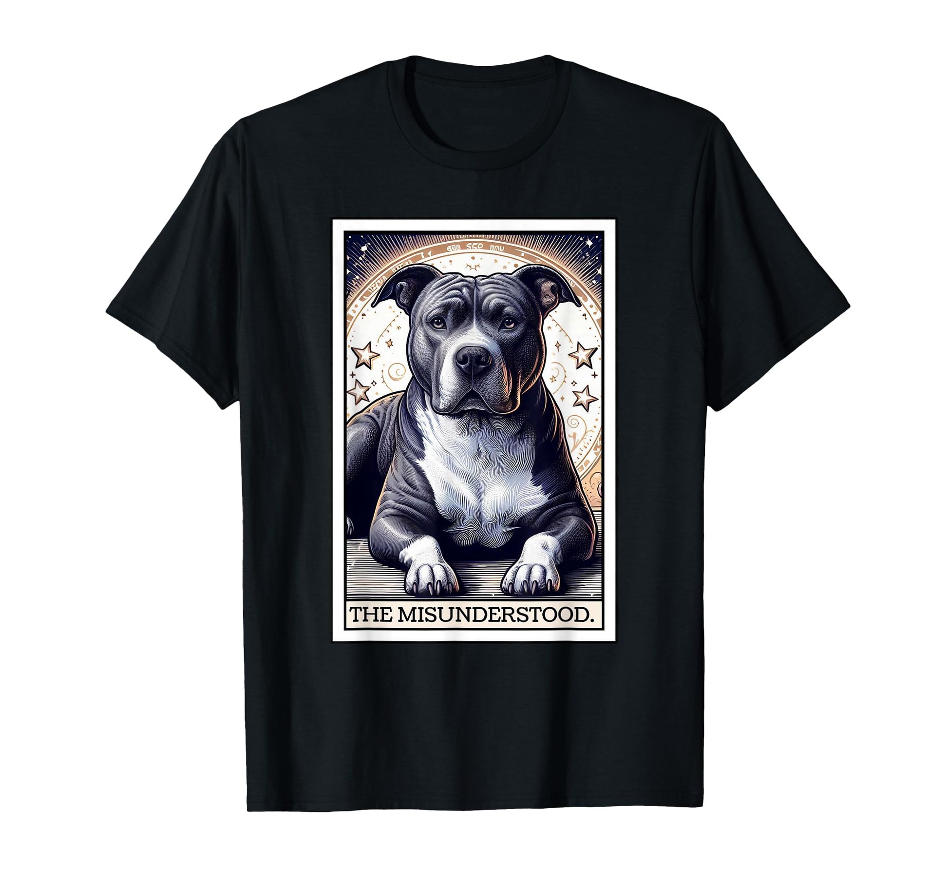 Celestial Pitbull Illustration T-Shirt for Dog Lovers and Pittie Moms