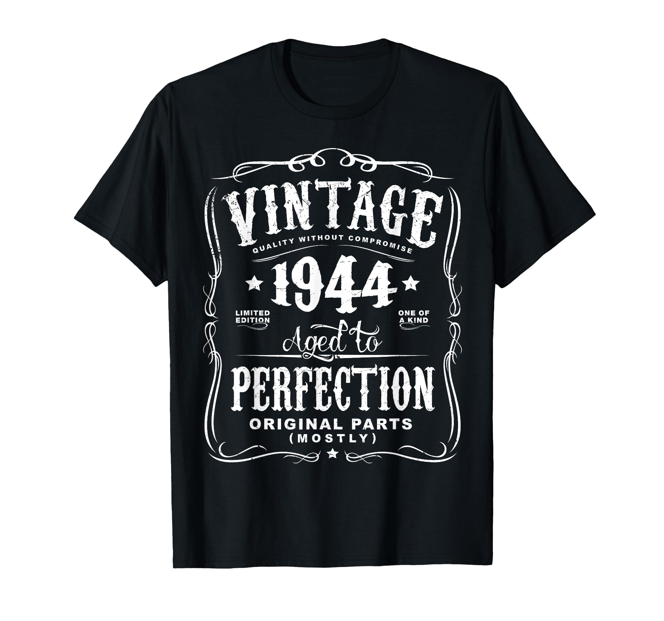 Aged to Perfection Vintage 1944 Black T-Shirt for Timeless Style and Comfort