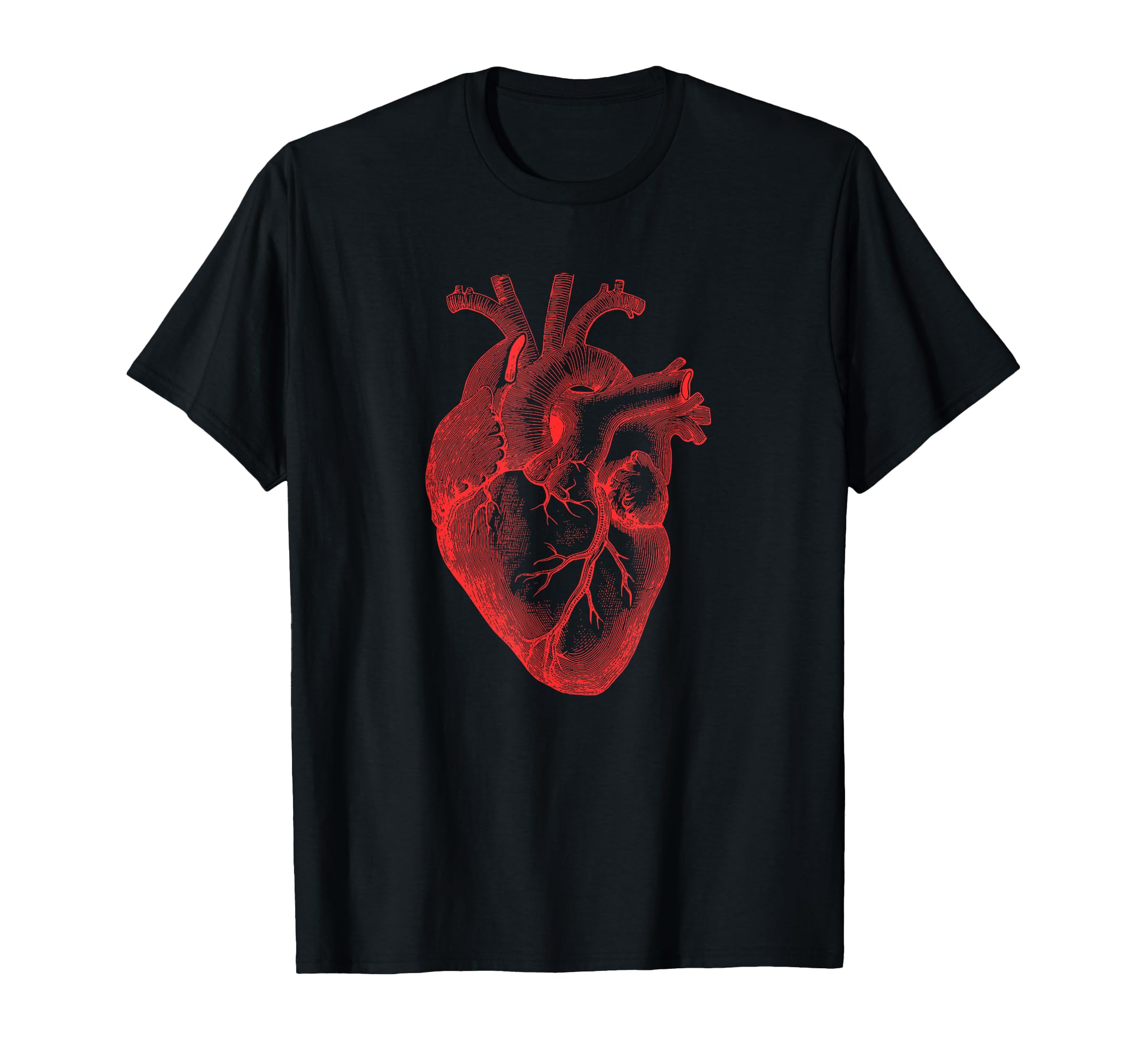 Anatomical Heart Spreading Love Valentine's Day Gift T-Shirt - Red Heart Illustration on Black Background
