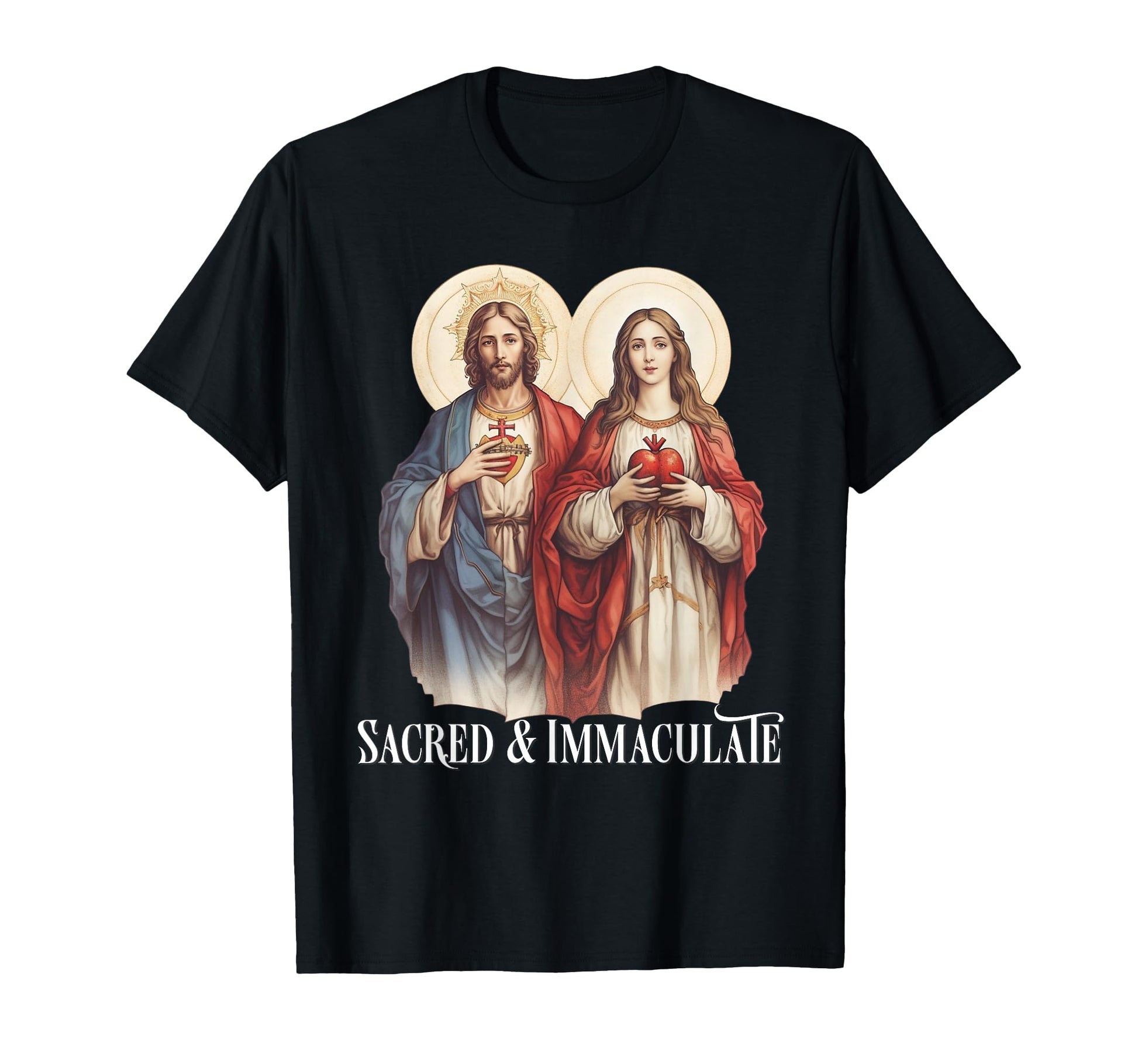 Religious Sacred Heart of Jesus and Immaculate Heart of Mary T-Shirt for Spiritual Inspiration