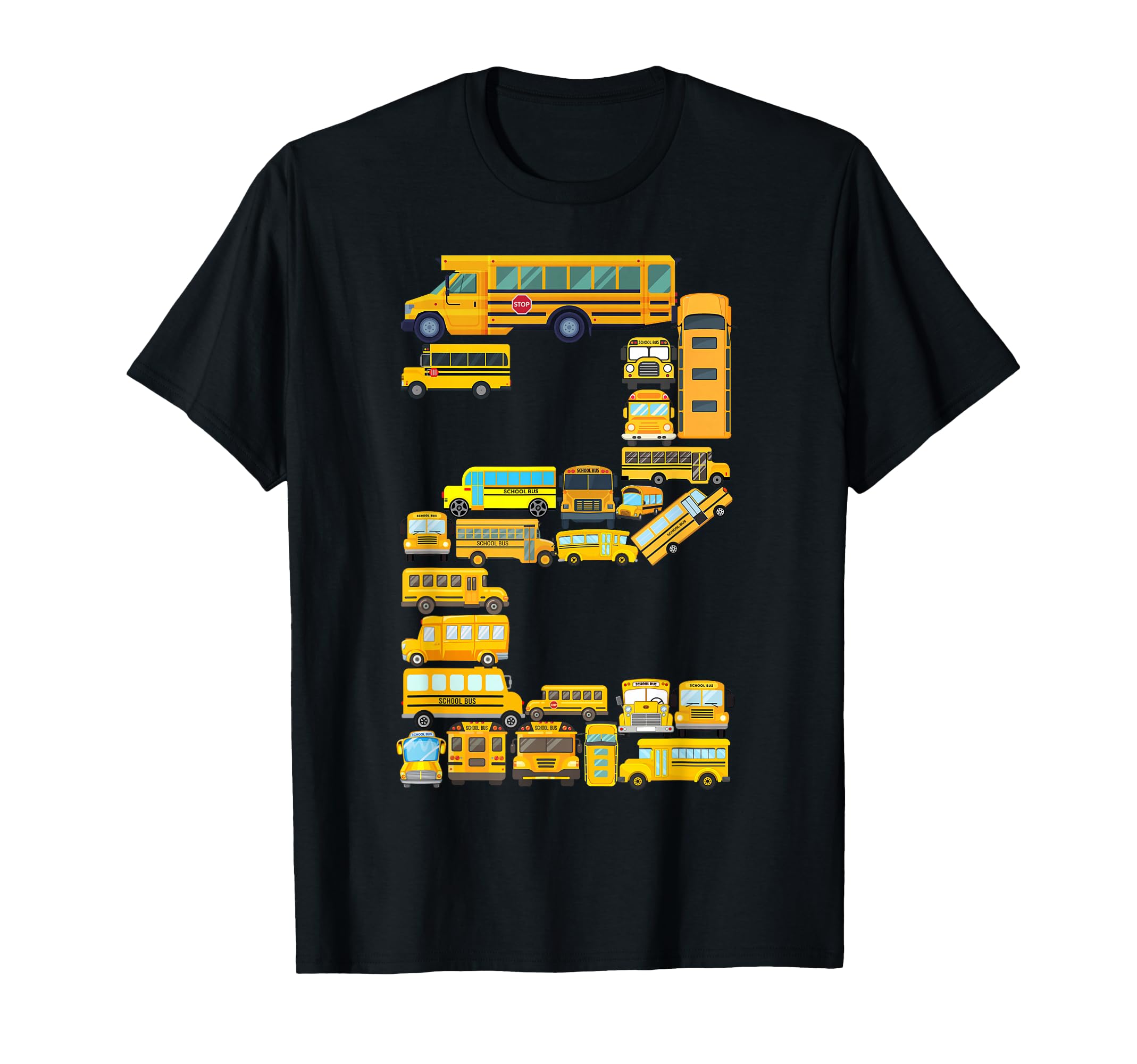 Black School Bus Theme 2nd Birthday T-Shirt for Celebrations
