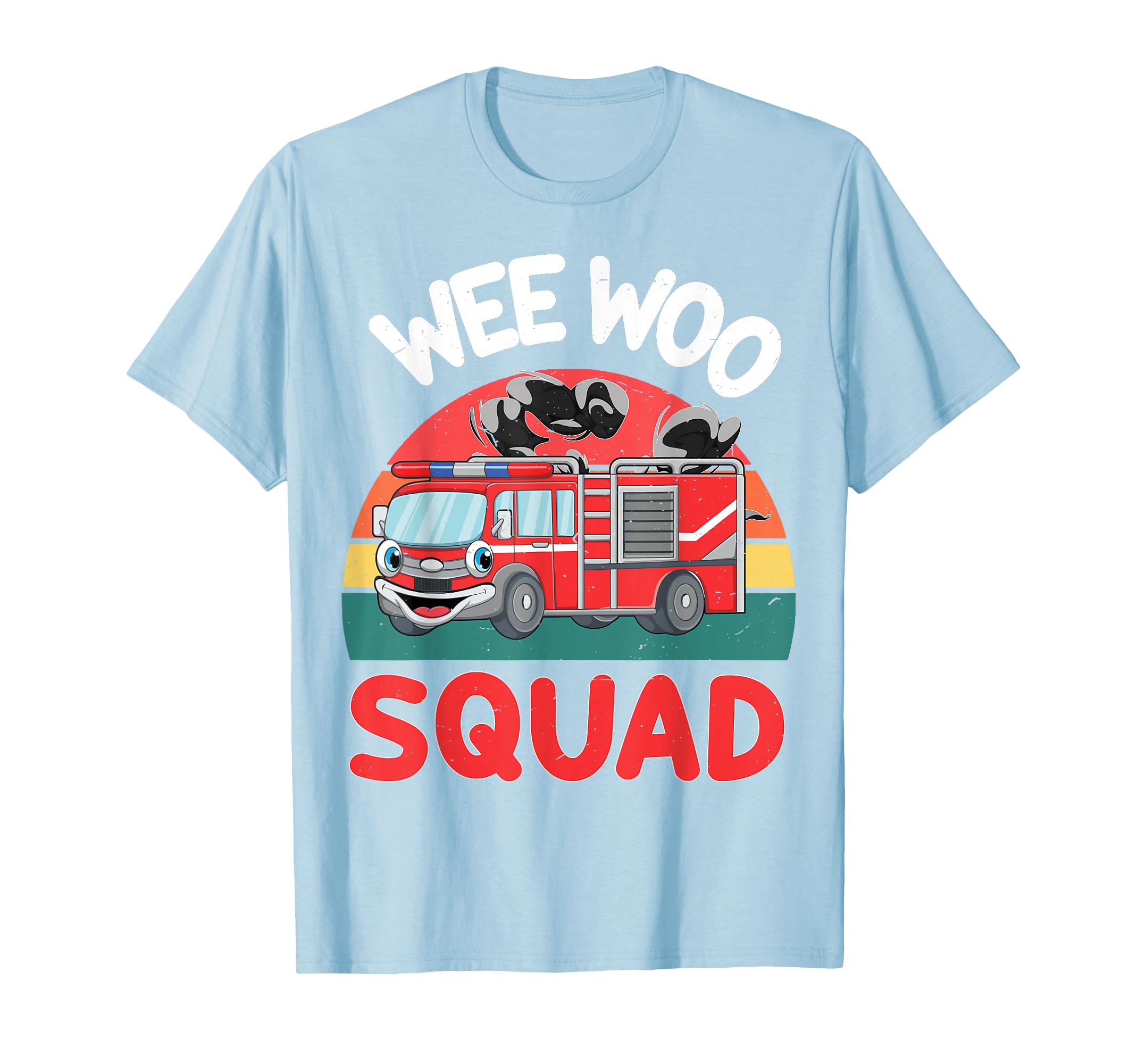 Light Blue Cartoon Fire Truck T-Shirt for Fun Playtime Adventures