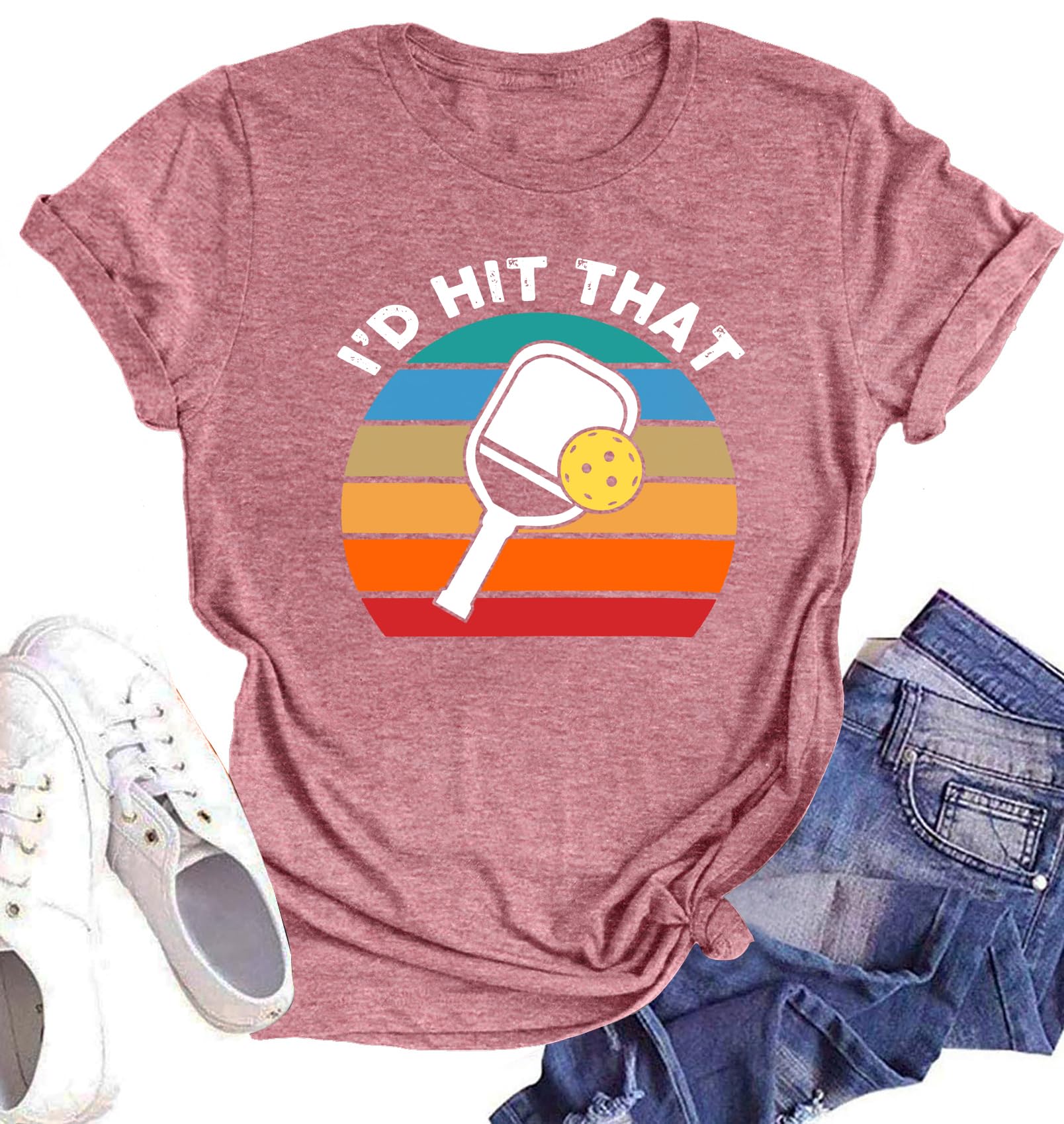 Colorful Paddle and Ball Graphic T-Shirt for Pickleball Players and Fans