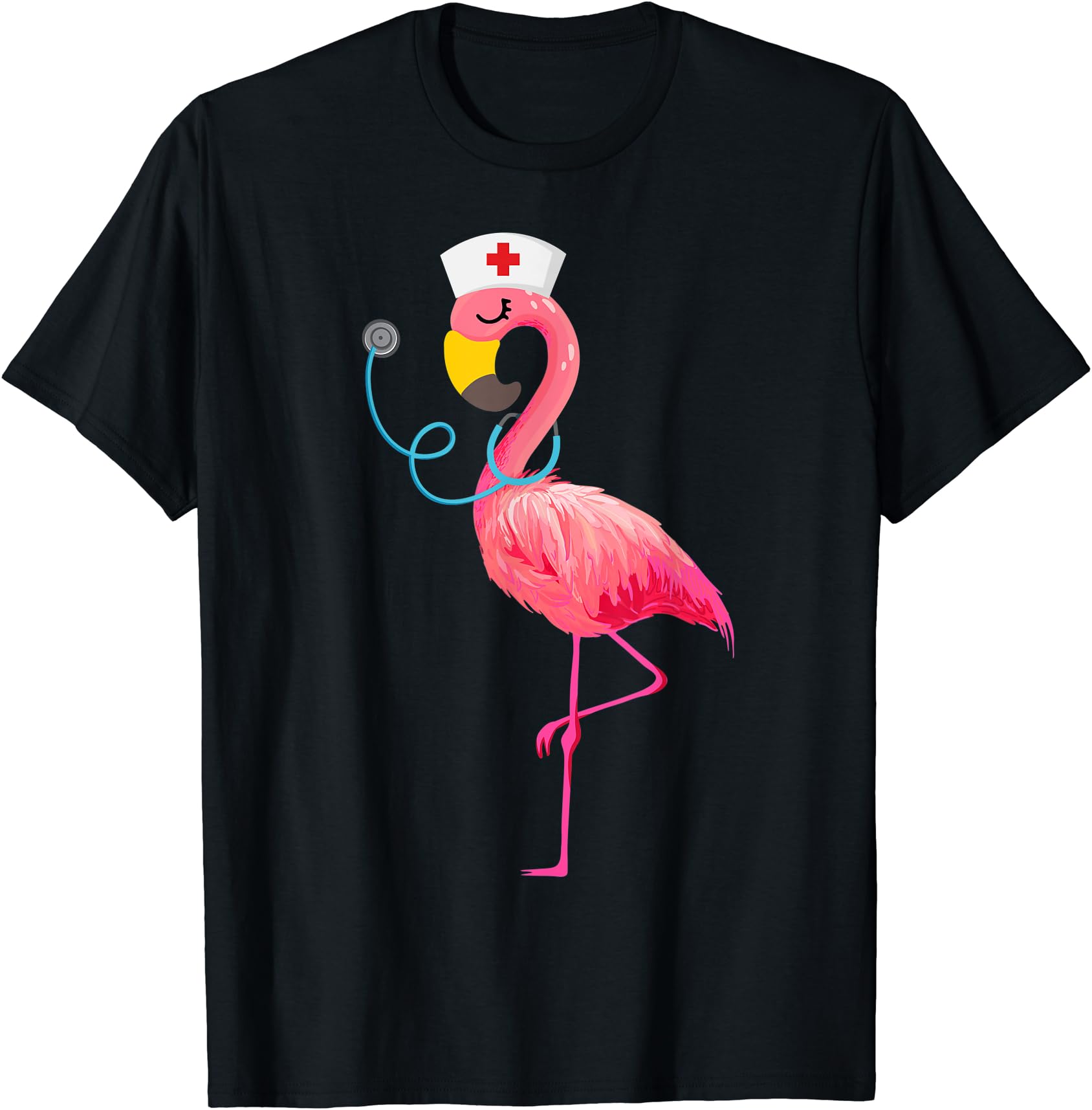 Funny Cartoon Flamingo Nurse T-Shirt for Nursing Professionals and Flamingo Lovers