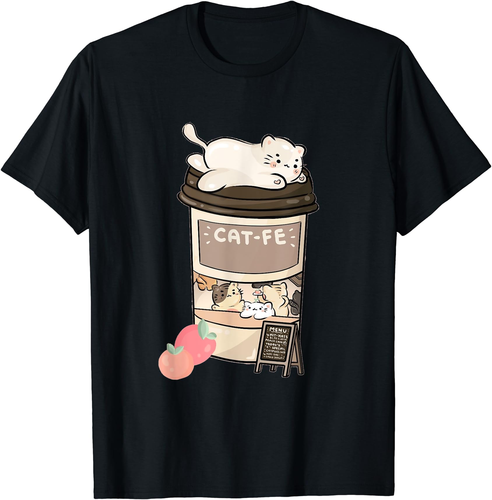 Cute Cat Cafe Napping Kitty Coffee T-Shirt Playful Feline Apparel