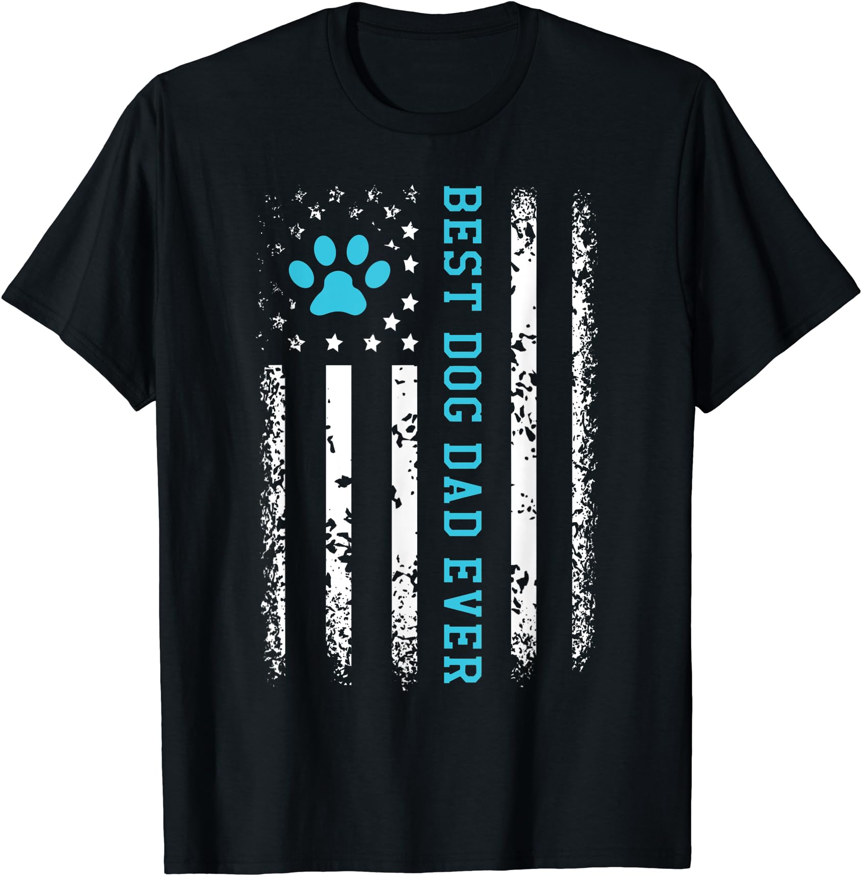 Mens Distressed American Flag Dog Dad T-Shirt - Puppy Lover Paw Print Gift