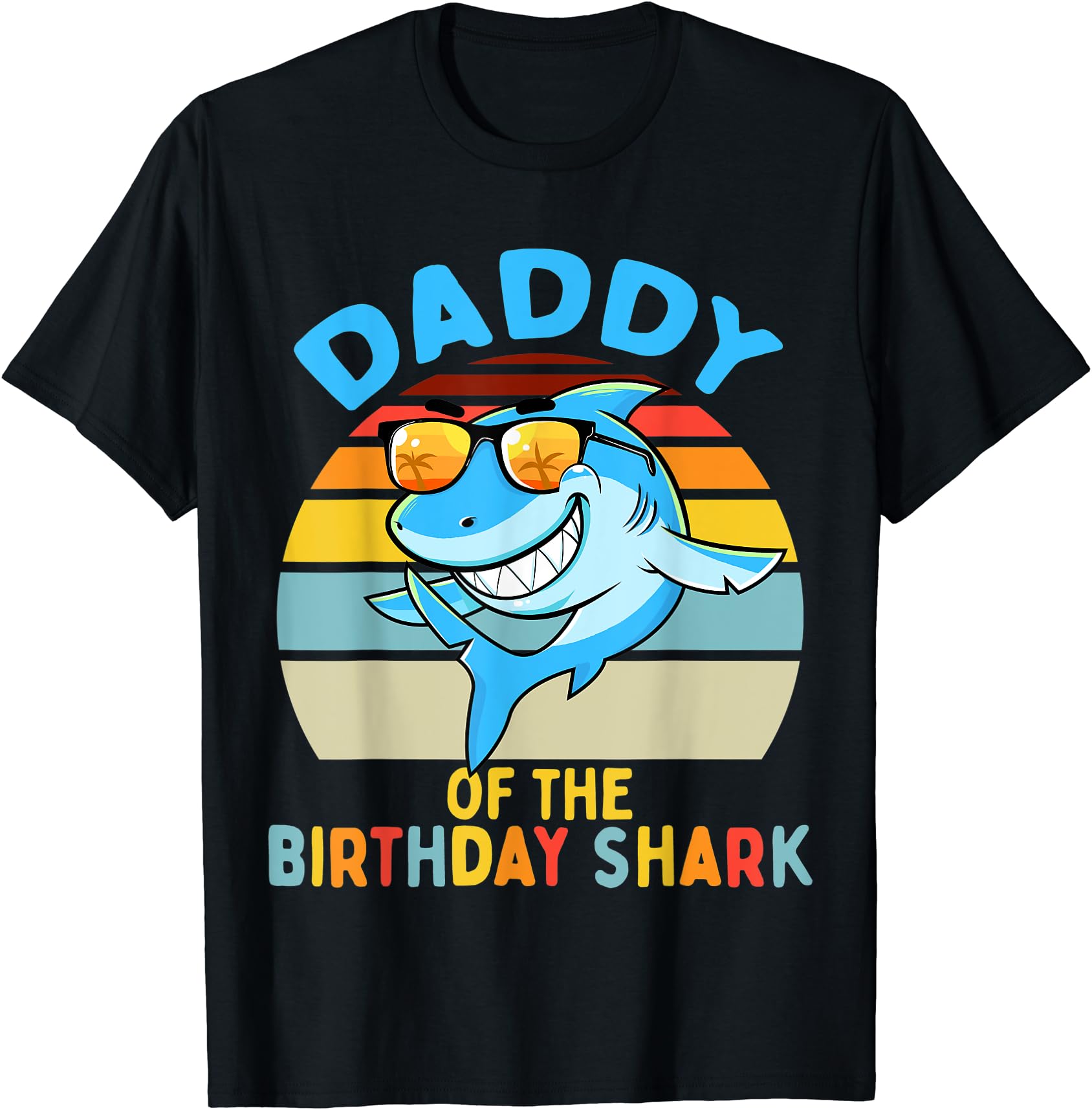 Mens Daddy of the Shark Birthday Cartoon Sunset T-Shirt Family Matching Gift