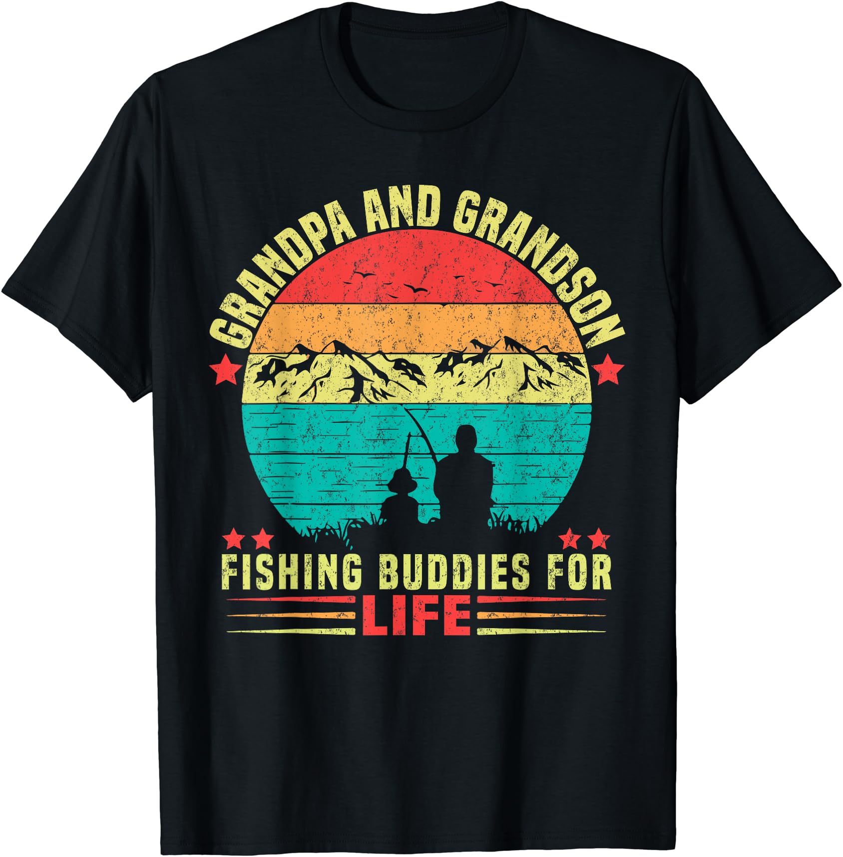 Colorful Grandpa and Grandson Fishing Buddies T-Shirt for Outdoor Adventures