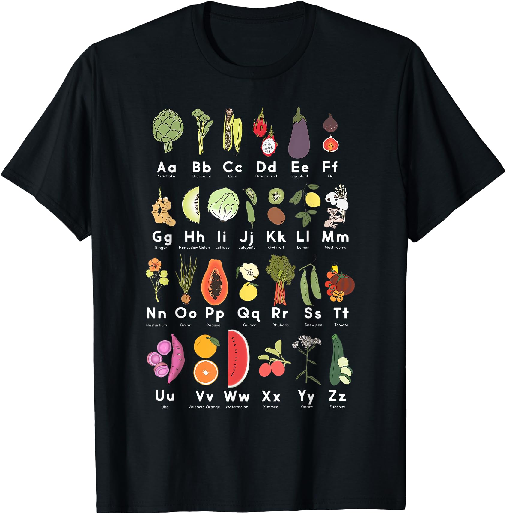 Educational Alphabet Garden T-Shirt for Veggie Lovers & Learning Fun