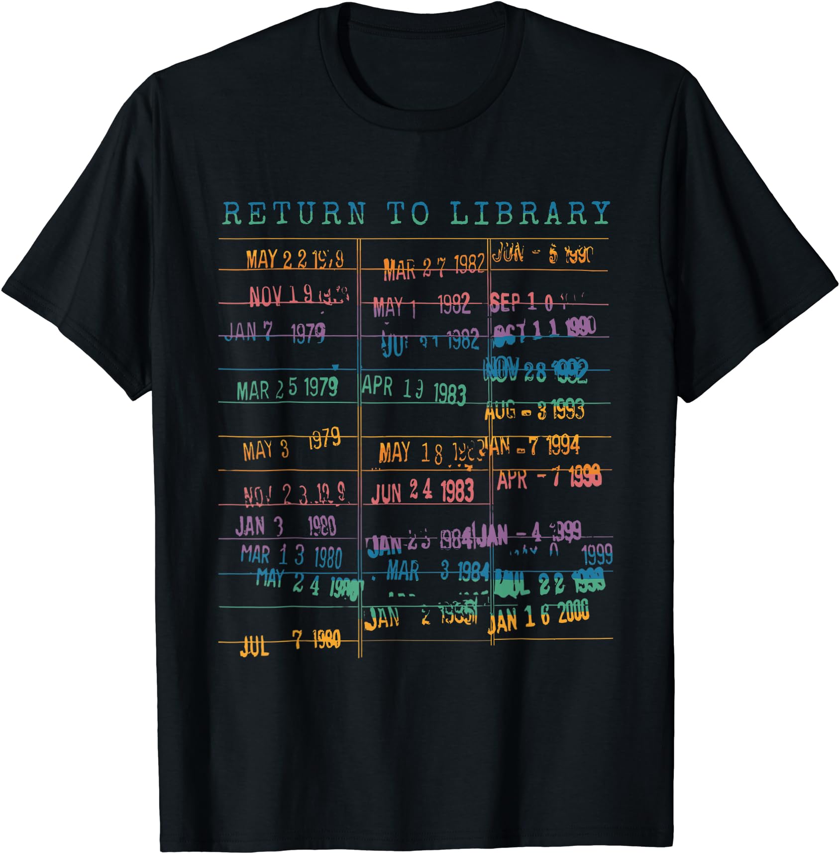 Vintage Rainbow Library Card Due Date Reading T-Shirt for Book Lovers