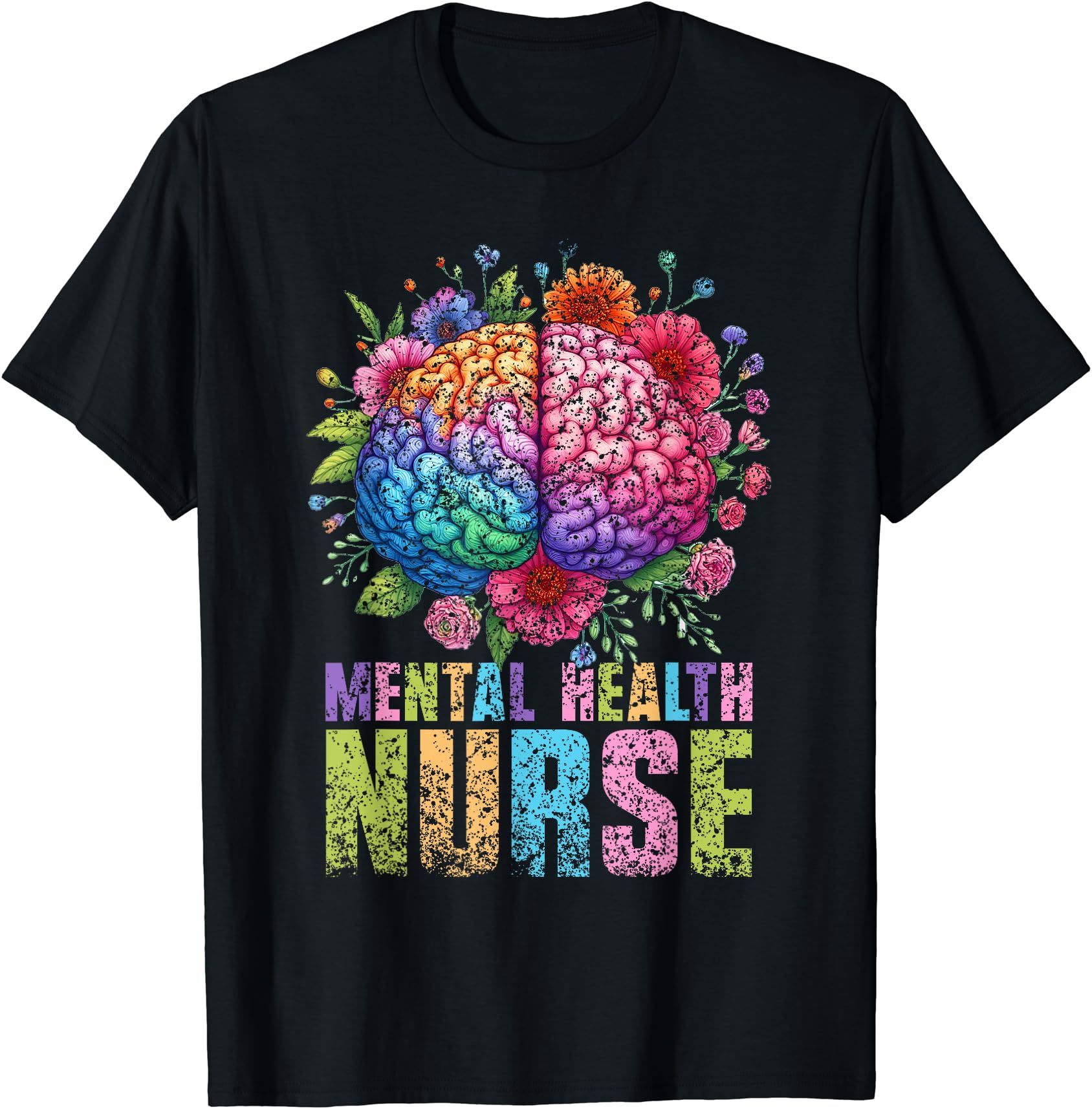Vibrant Brain Floral Mental Health Nurse T-Shirt for Psychiatric Nursing Support