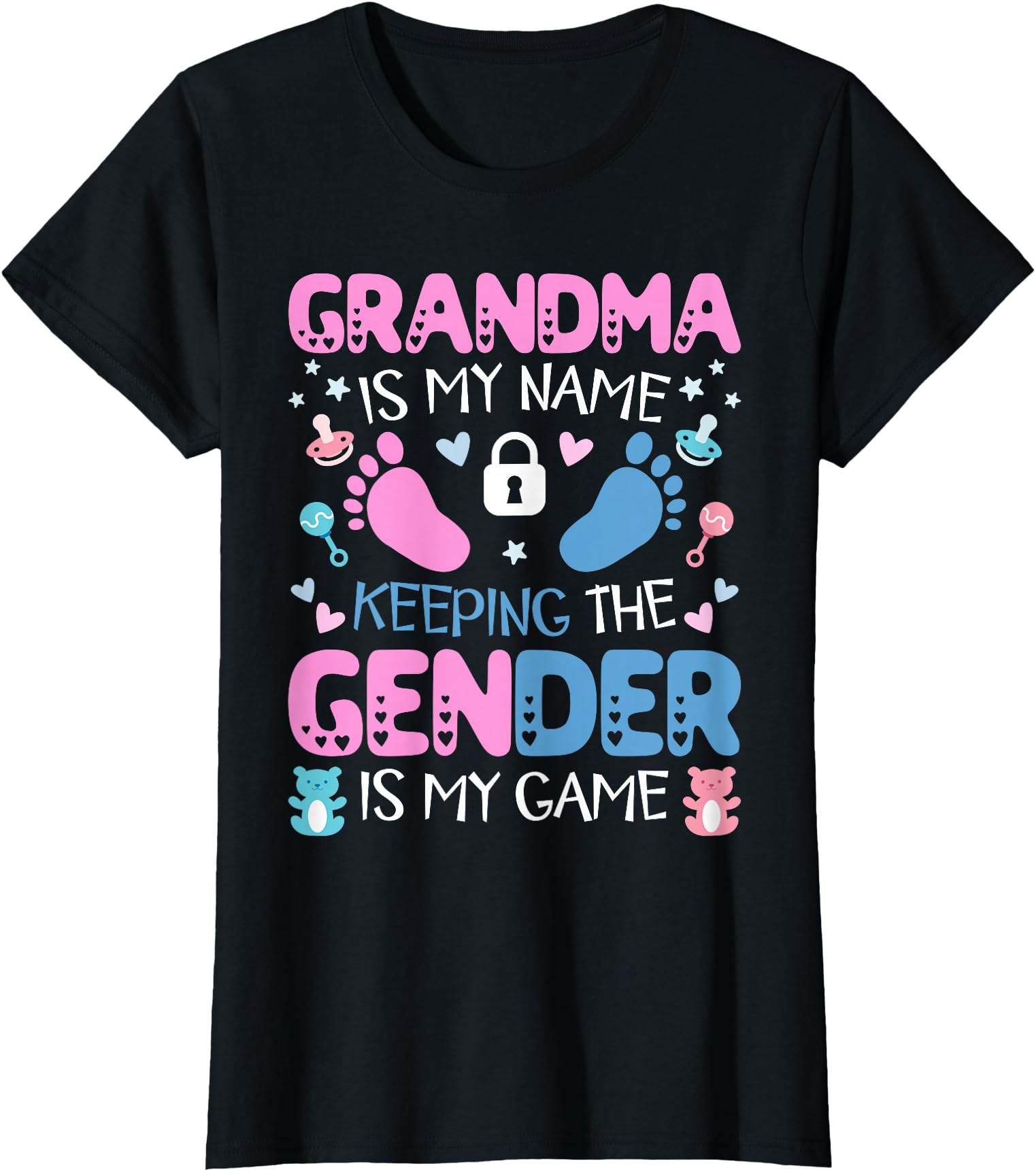 Grandma Gender Keeper of the Gender Reveal Outfit T-Shirt - Playful Black Tee with Baby Graphics