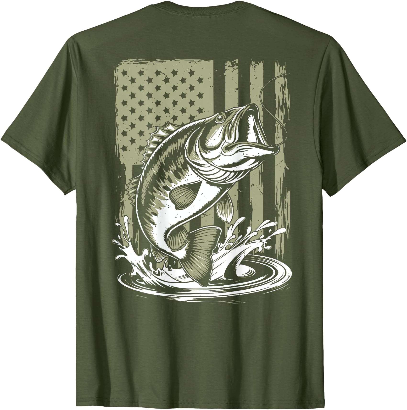 Patriotic Camo Bass Fish T-Shirt for Outdoor Enthusiasts and Fishing Lovers