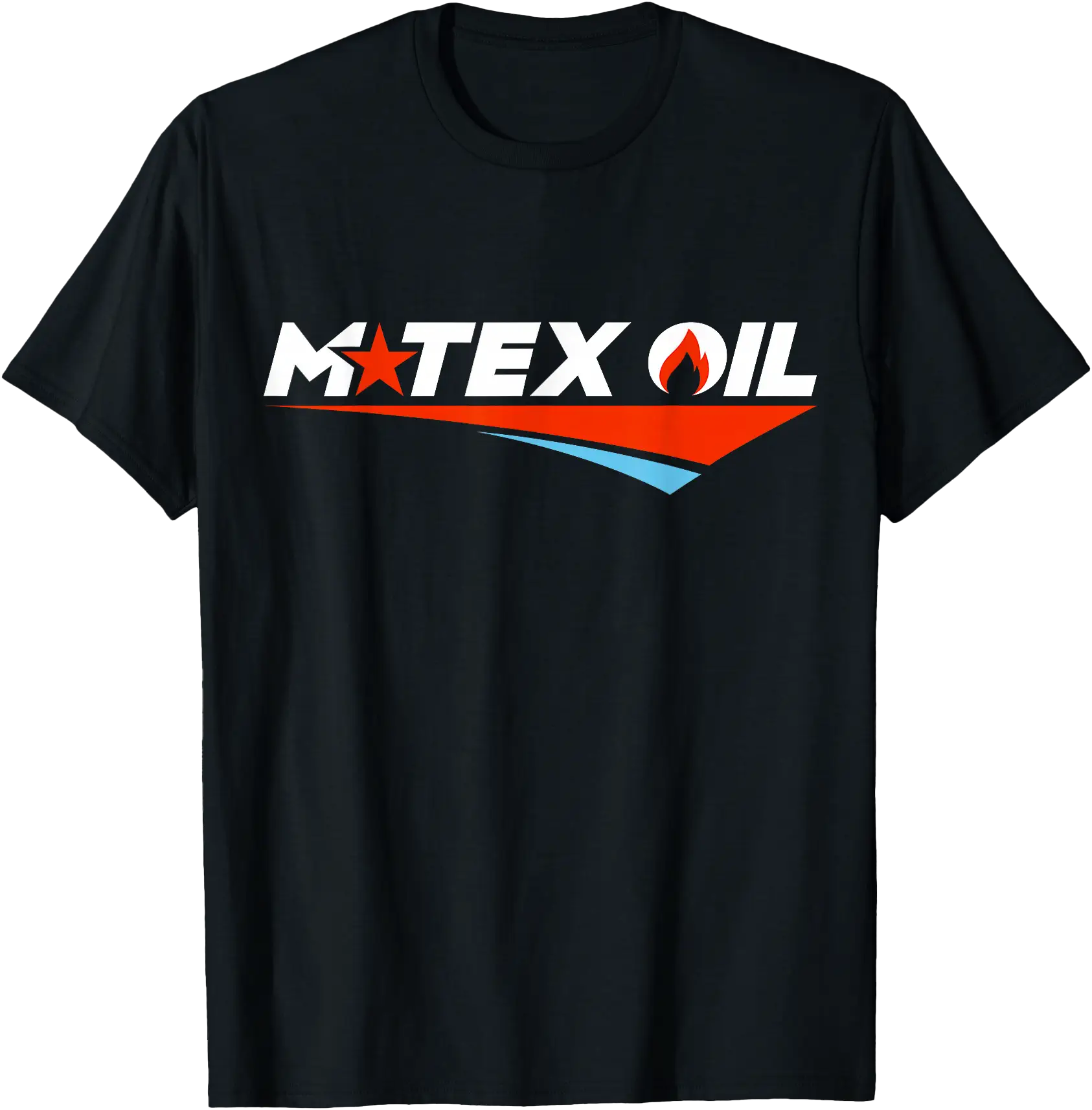Vintage M-TEX Oil Graphic T-Shirt with Star and Flame Design for Energy Enthusiasts