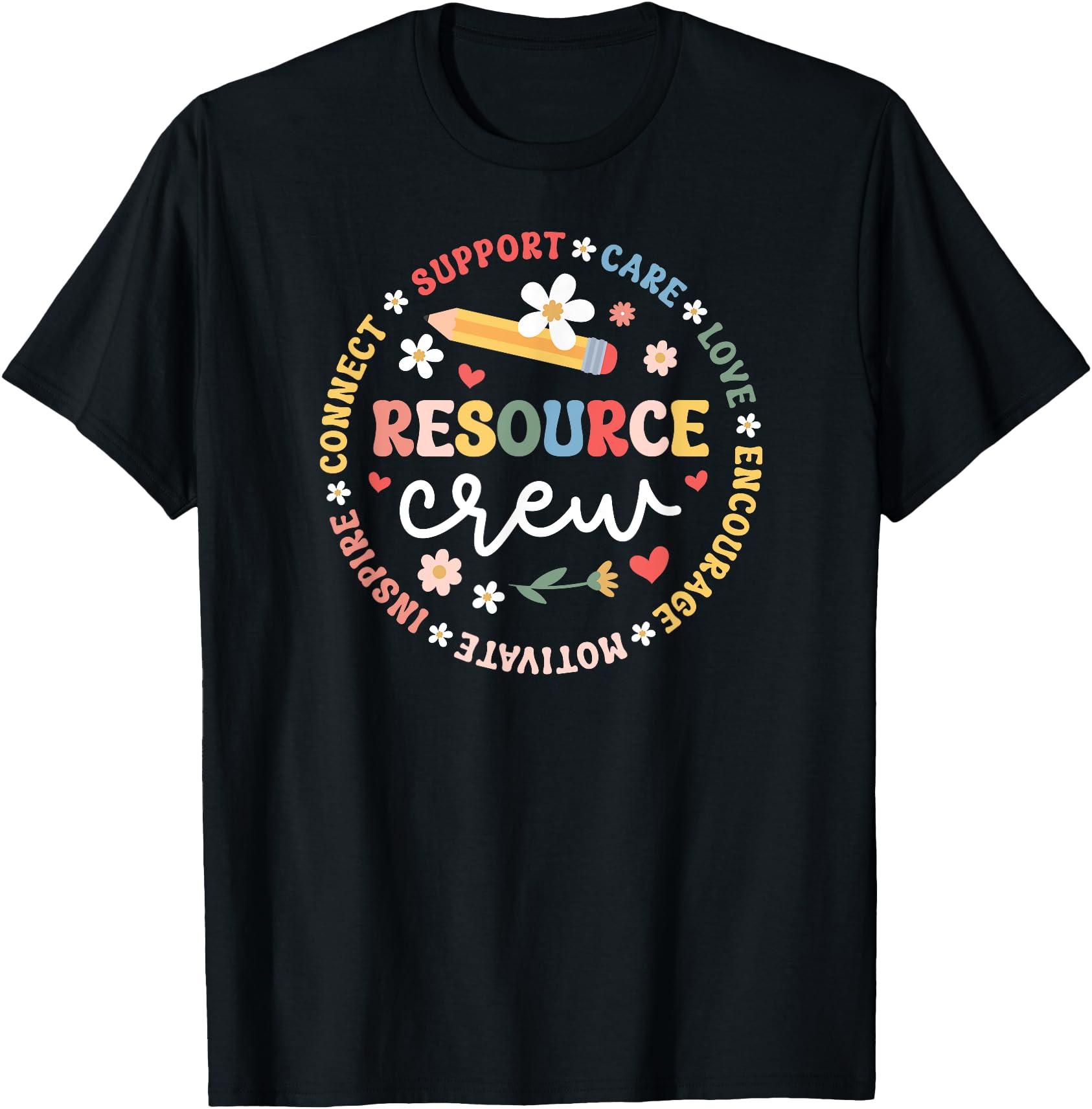Colorful Resource Crew Appreciation Circle Floral T-Shirt for Team Spirit