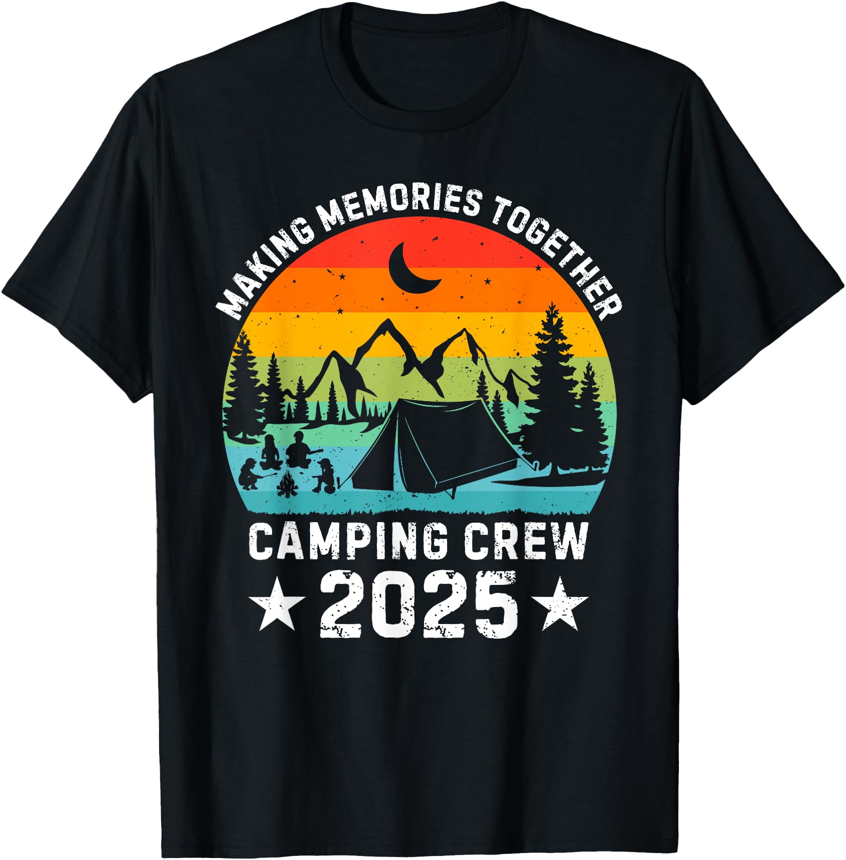 Colorful Camping Scene T-Shirt for Family Camping Crew 2025 Outdoor Adventures