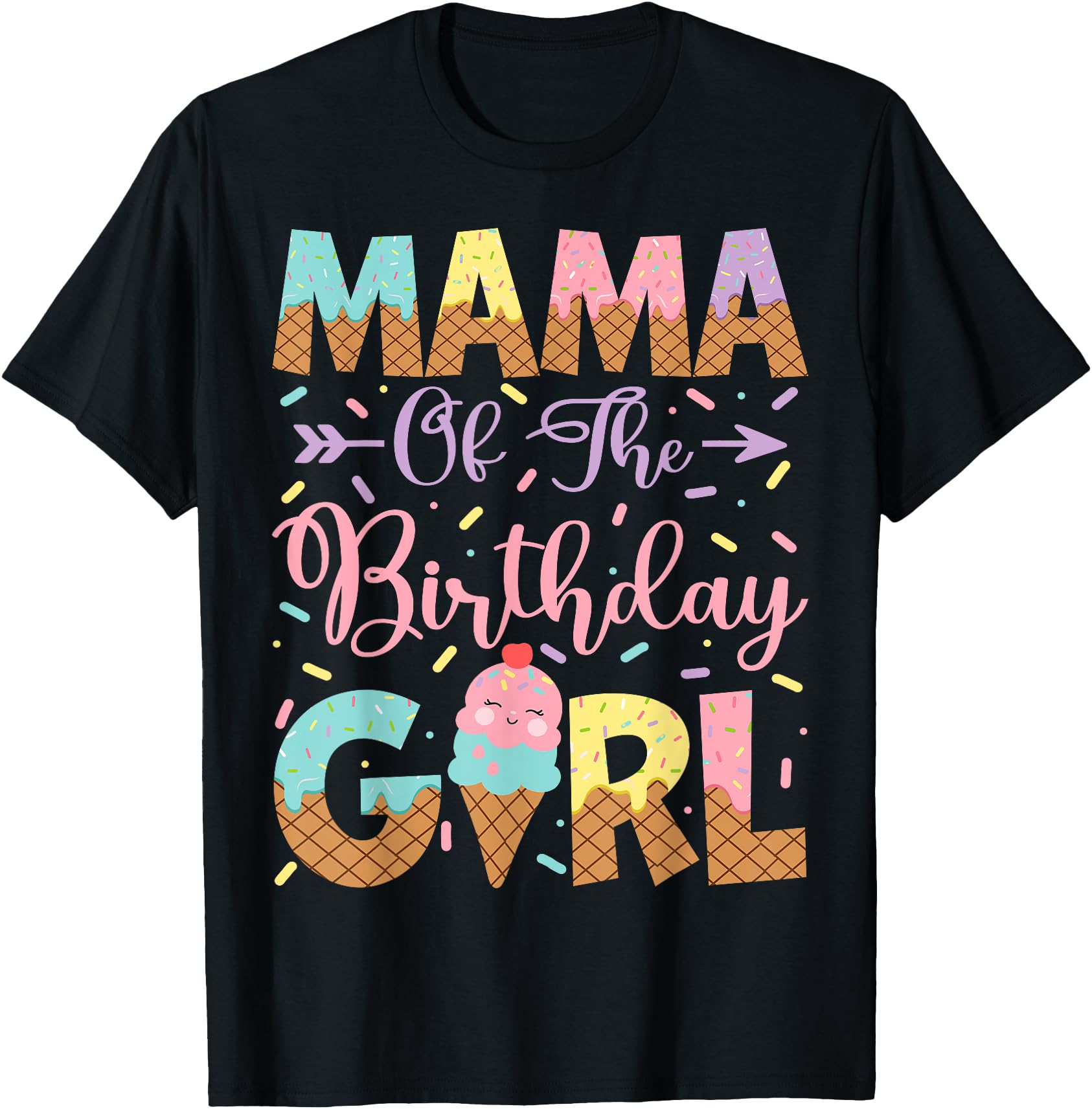 Cheerful Mama Of The Birthday Ice Cream Party T-Shirt Festive Celebration Apparel