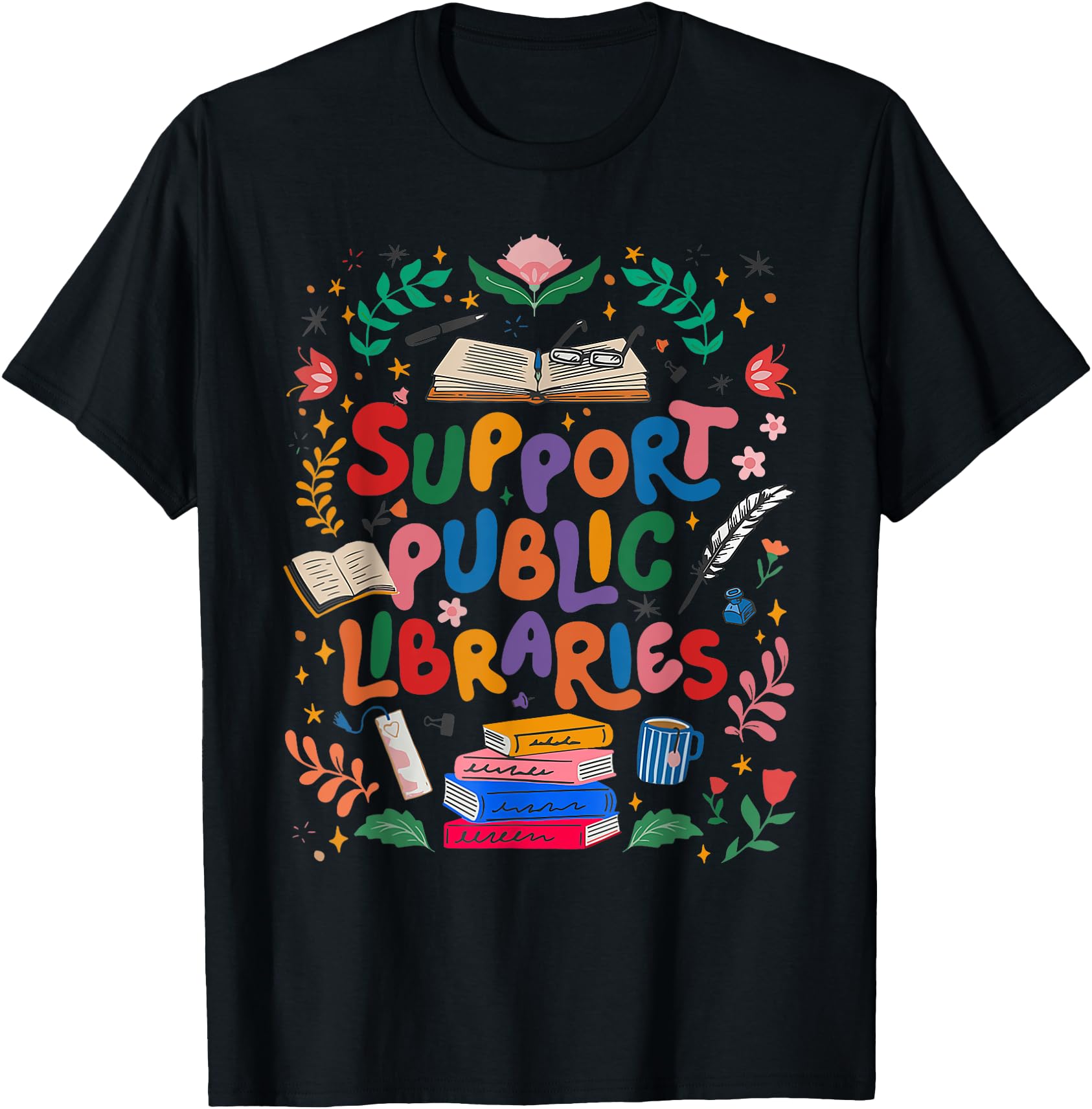 Colorful Library Support T-Shirt for Book Lovers - Celebrate Public Libraries