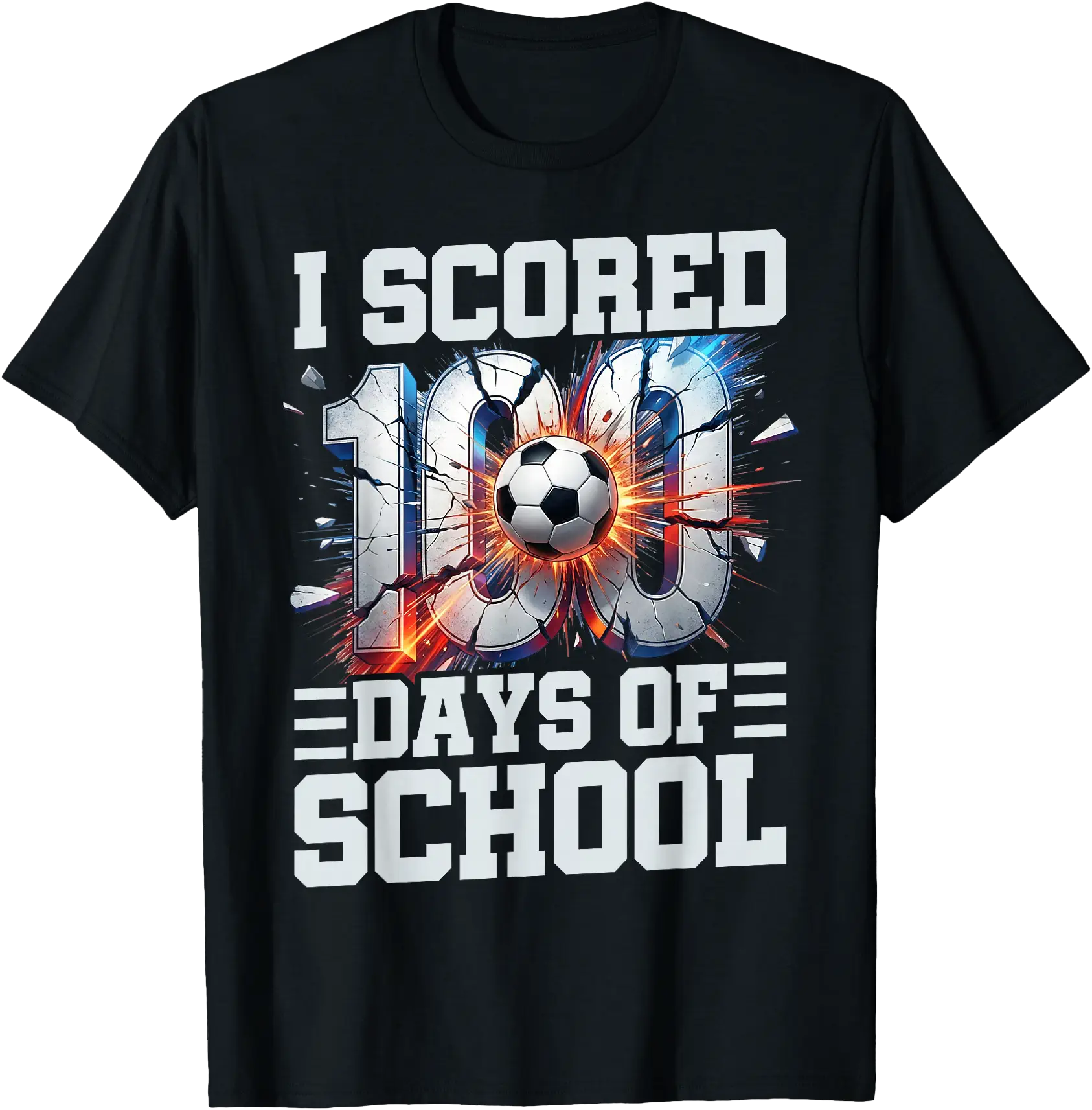 Black Soccer Ball 100 Days of School T-Shirt for Celebrating Milestones