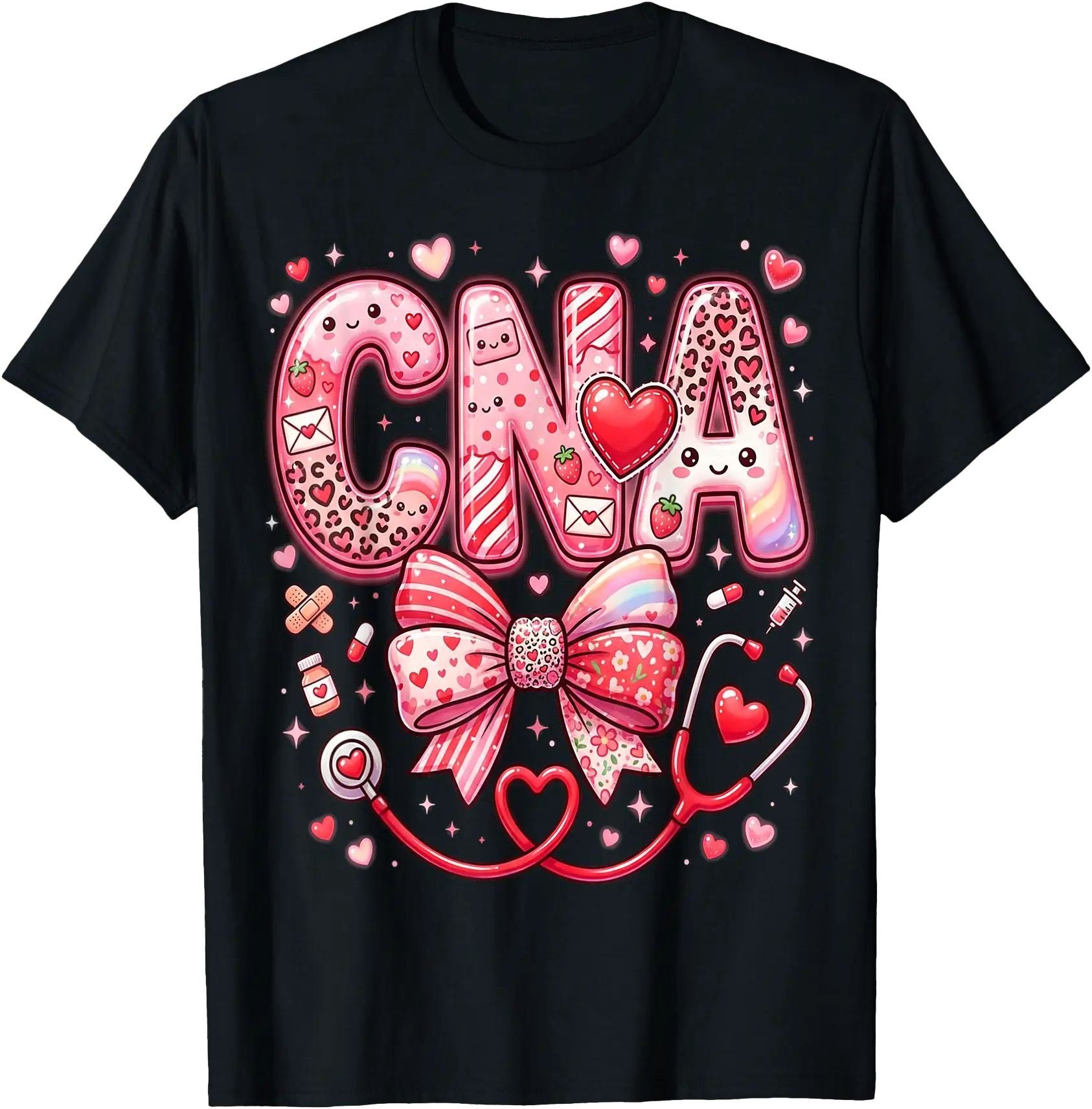 Colorful Hearts CNA T-Shirt for Certified Nursing Assistants - Perfect Valentine's Day Gift