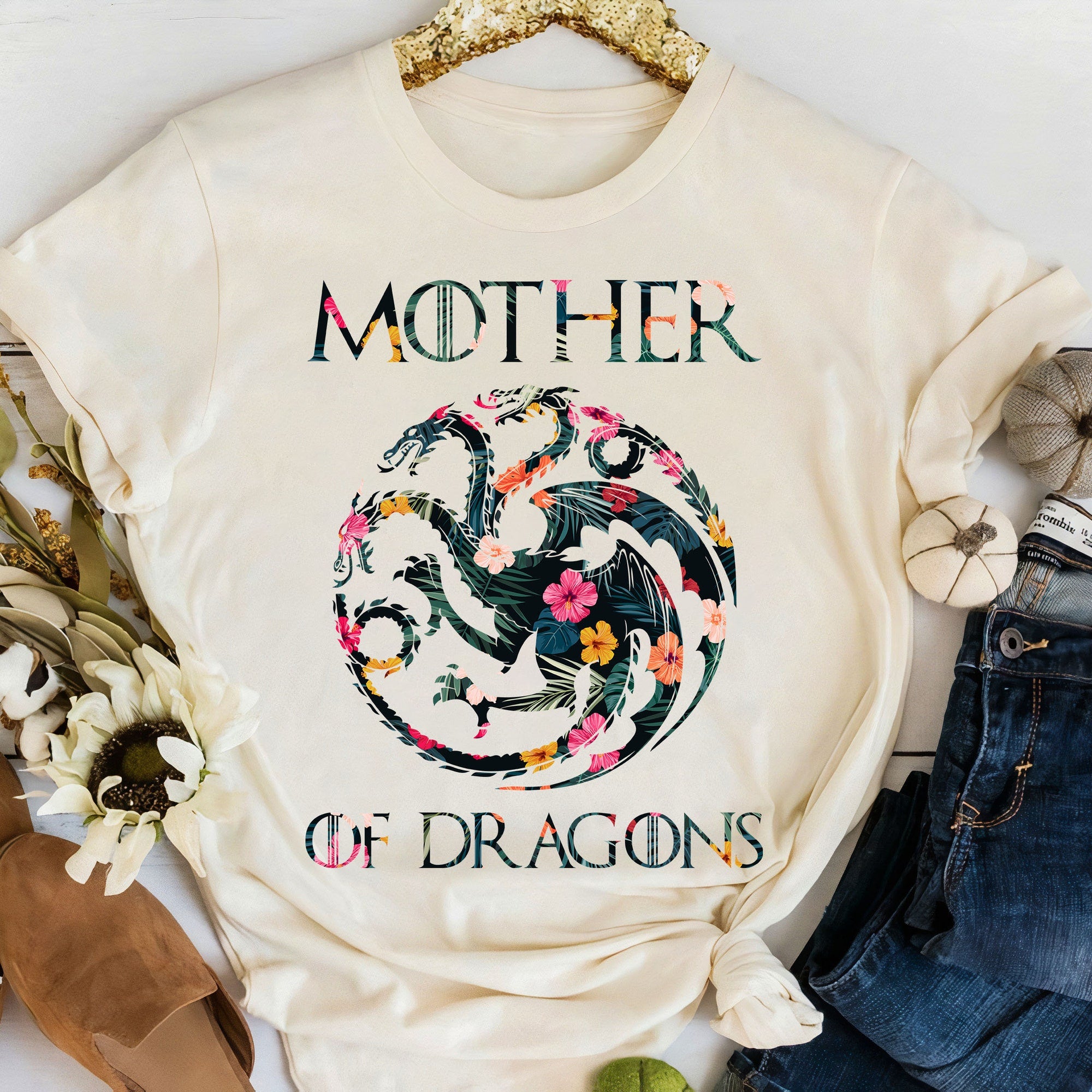 Mother Of Dragons T-Shirt, Tropical Floral Dragon Mom Mama Shirt, Mother's Day Gift, Family Matching Tee