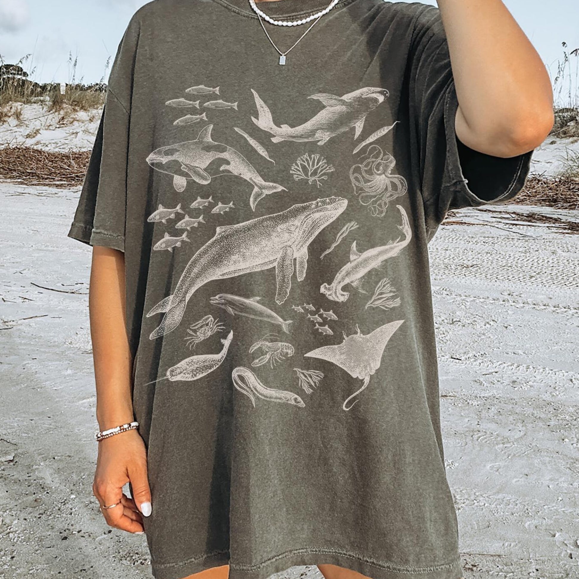 90s Retro Ocean Life Illustration Comfort Colors Tee for Marine Lovers