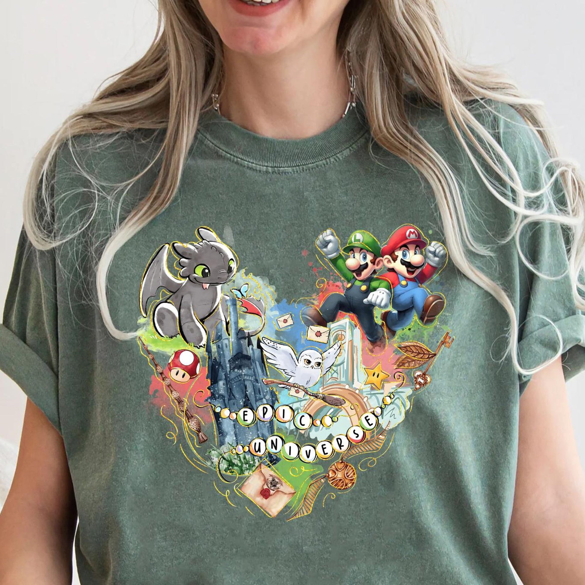 Colorful Cartoon Fantasy Graphic Comfort Colors Shirt for Epic Universe Fans