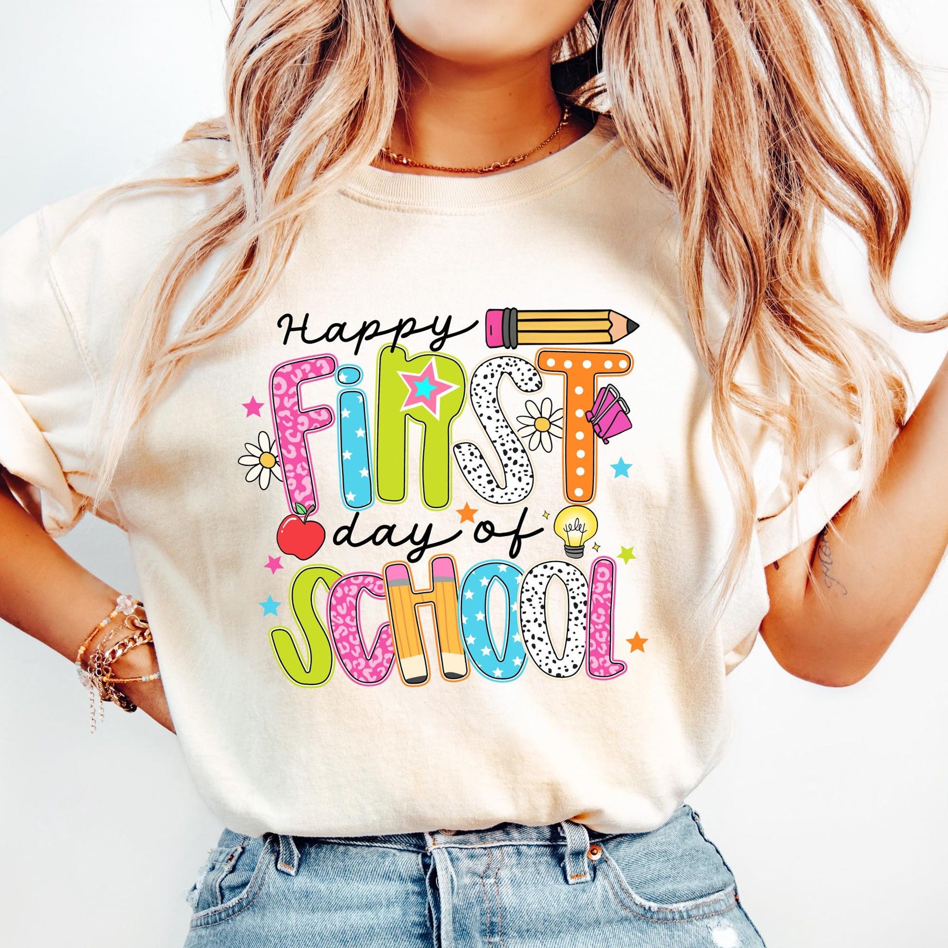 Preppy Happy First Day Of School Shirt - Comfort Colors Teacher Life Tee, Perfect Teacher Appreciation Gift